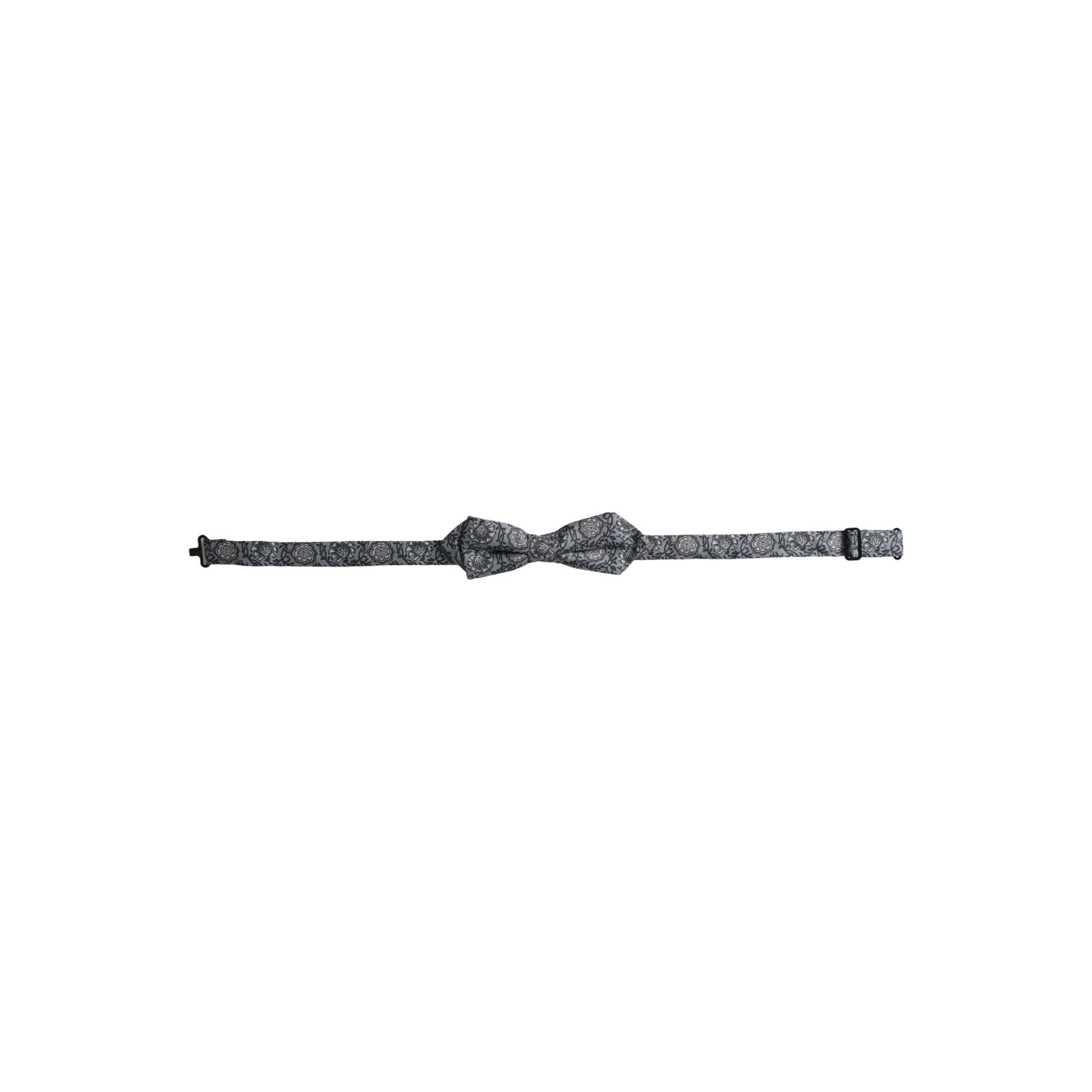 Dolce & Gabbana Gray Silk Patterned Adjustable Neck Bow Tie