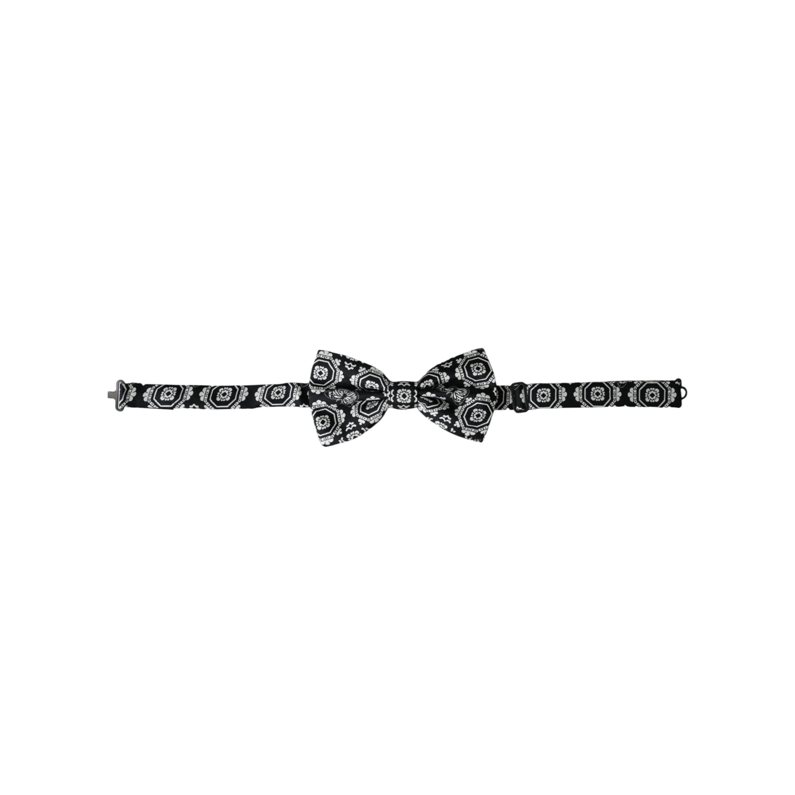 Dolce & Gabbana Black Silk Printed Adjustable Neck Bow Tie