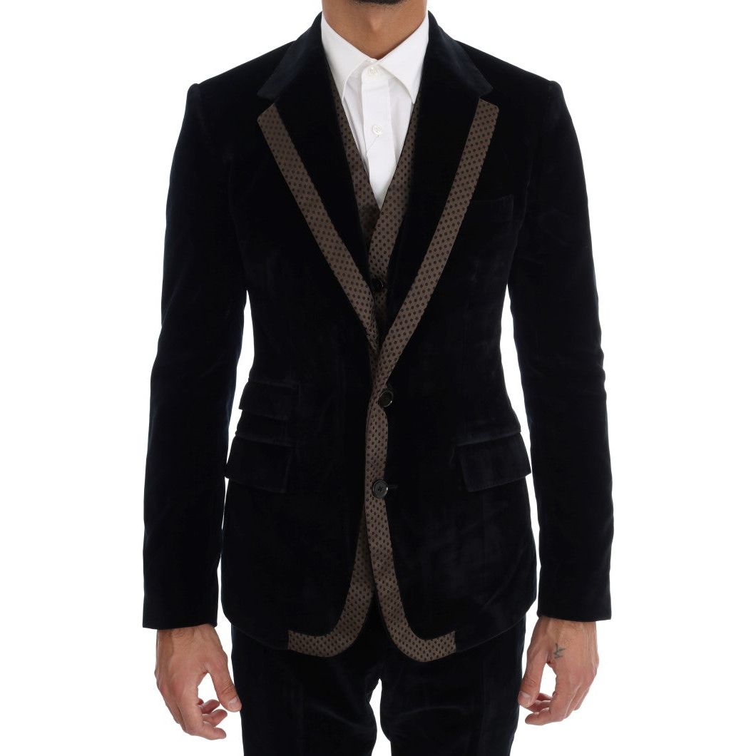Dolce & Gabbana Blue Wool Three-Piece Slim Fit Suit