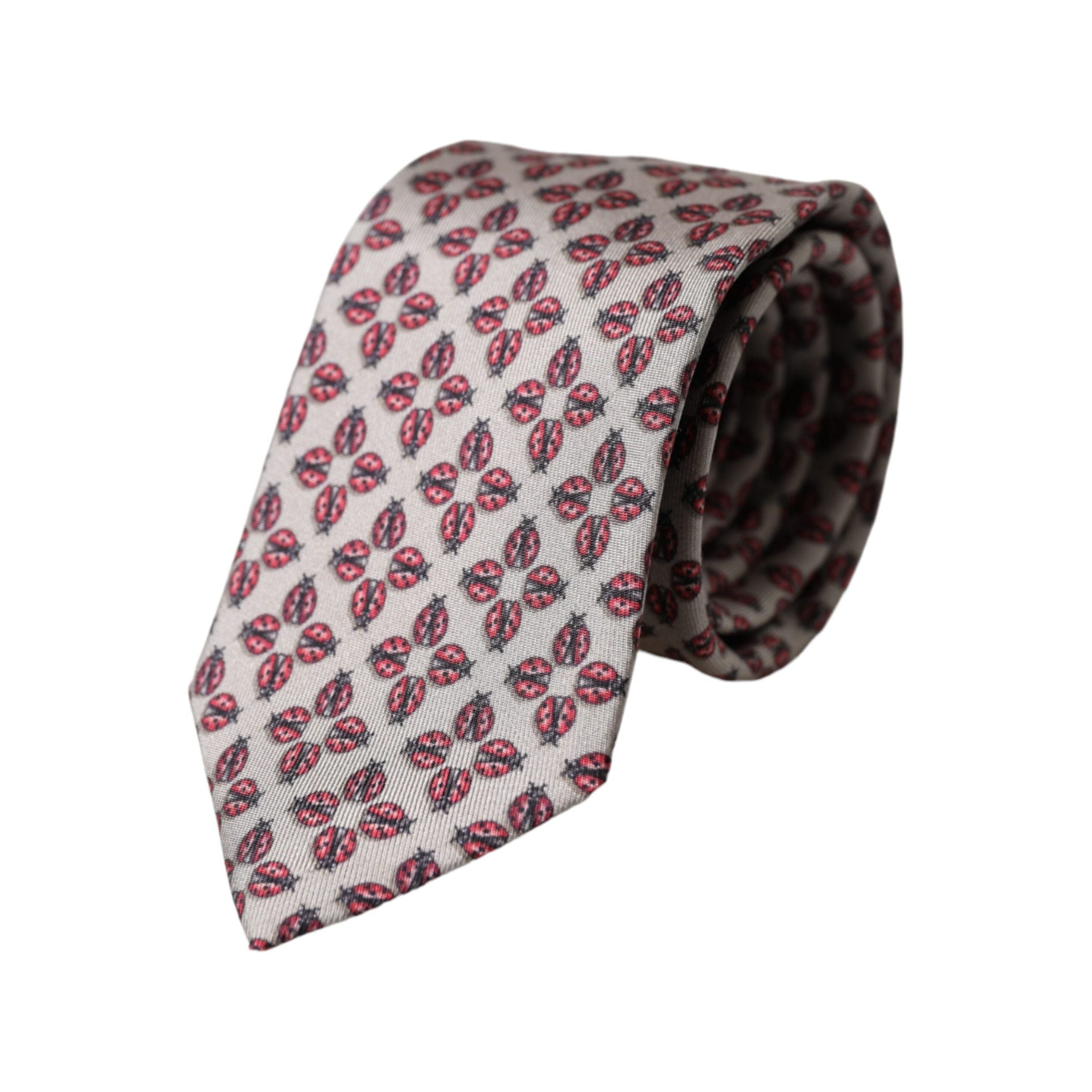 Dolce & Gabbana Beige Silk Adjustable Tie Lady Bug Print