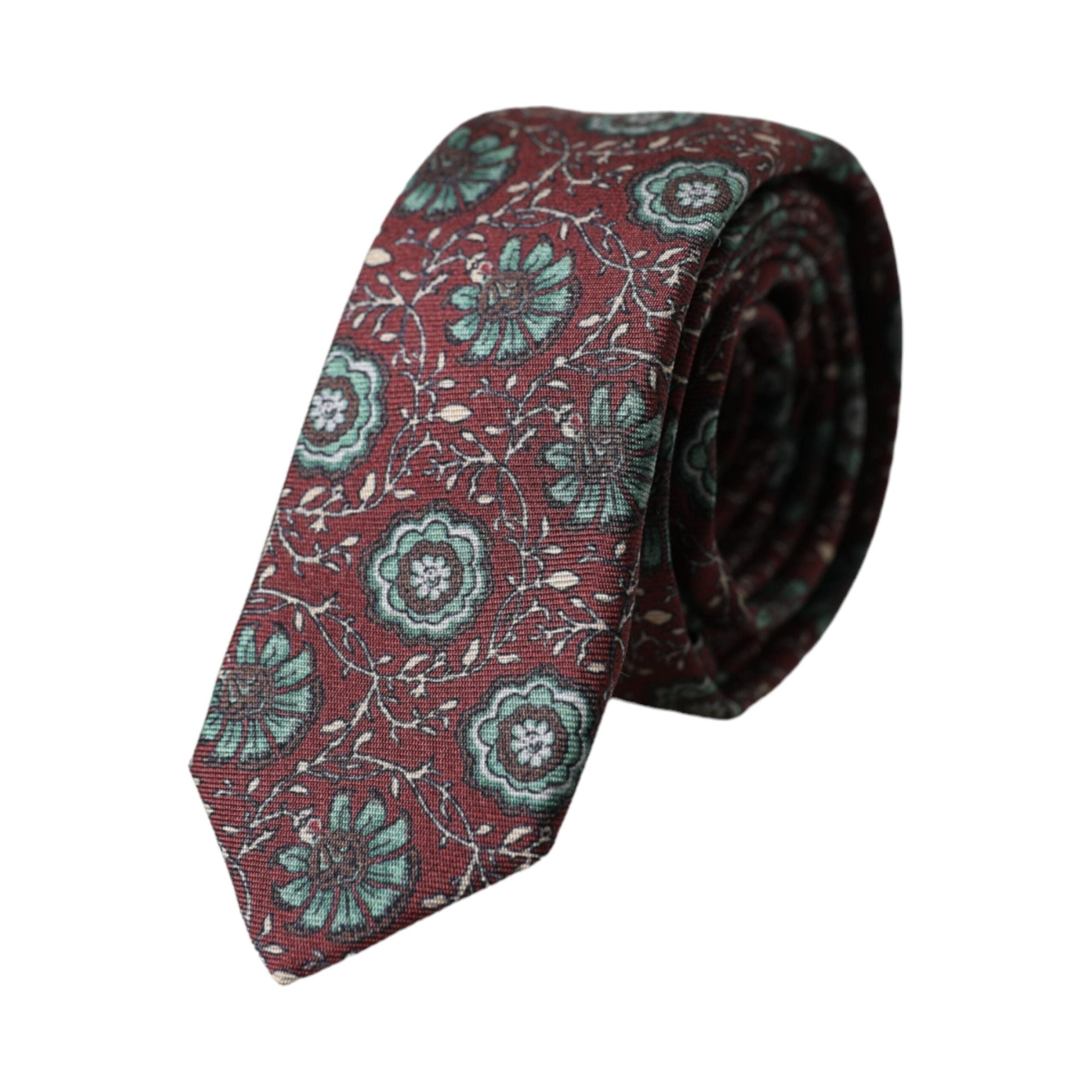 Dolce & Gabbana Maroon Floral 100% Silk Adjustable Tie