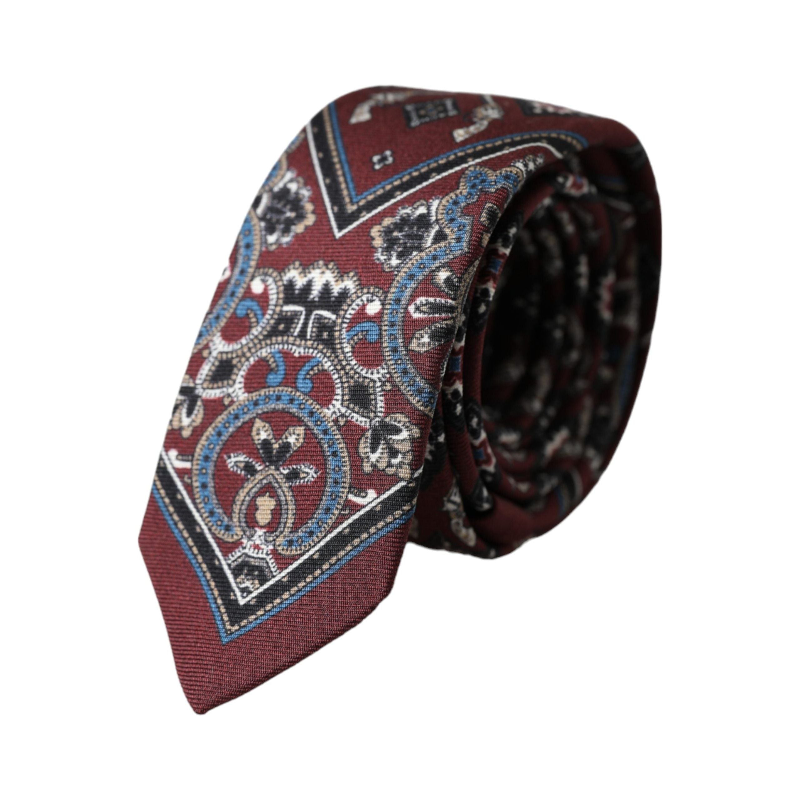 Dolce & Gabbana Bordeaux Printed 100% Silk Adjustable Tie