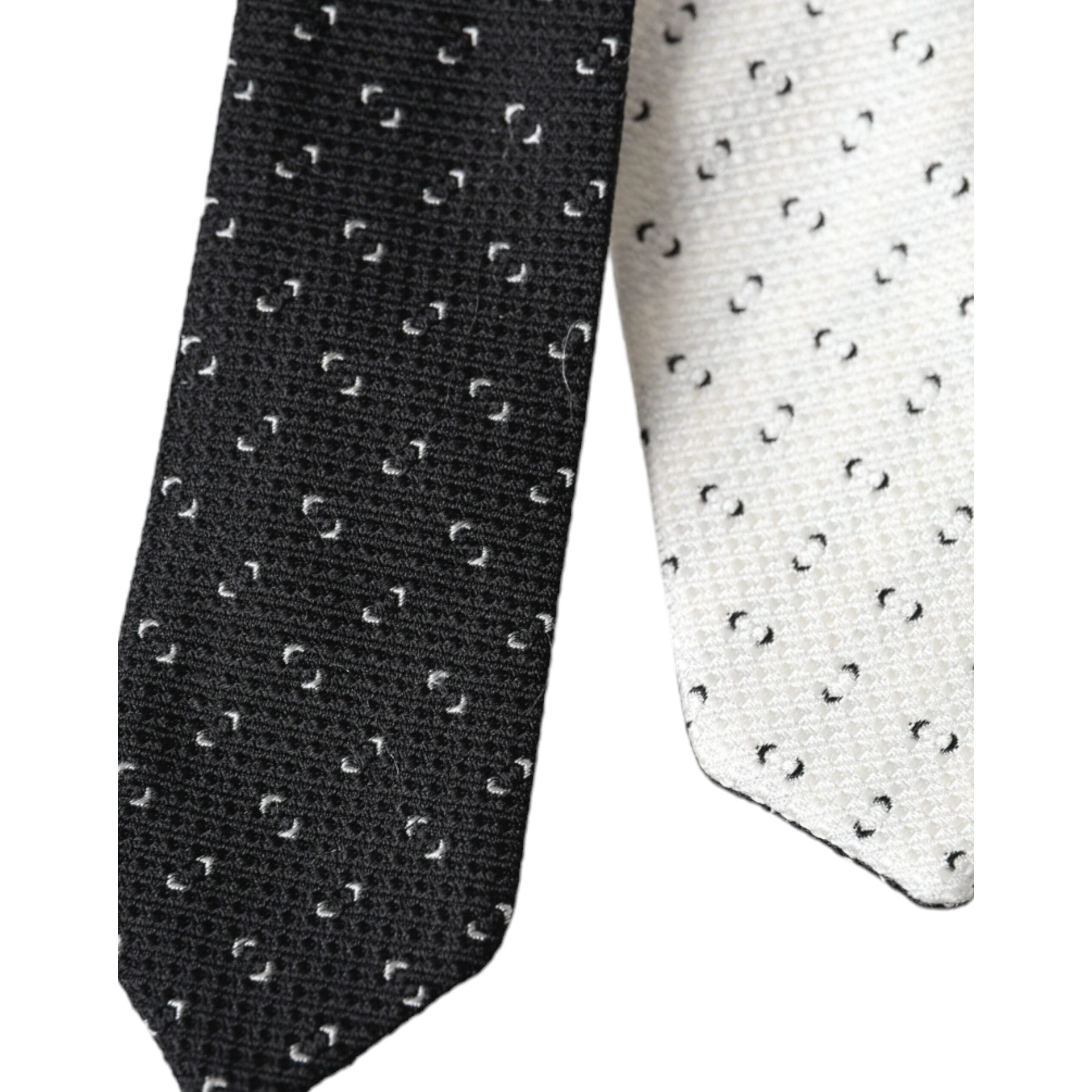 Dolce & Gabbana Black Silk Patterned Adjustable Tie Luxury