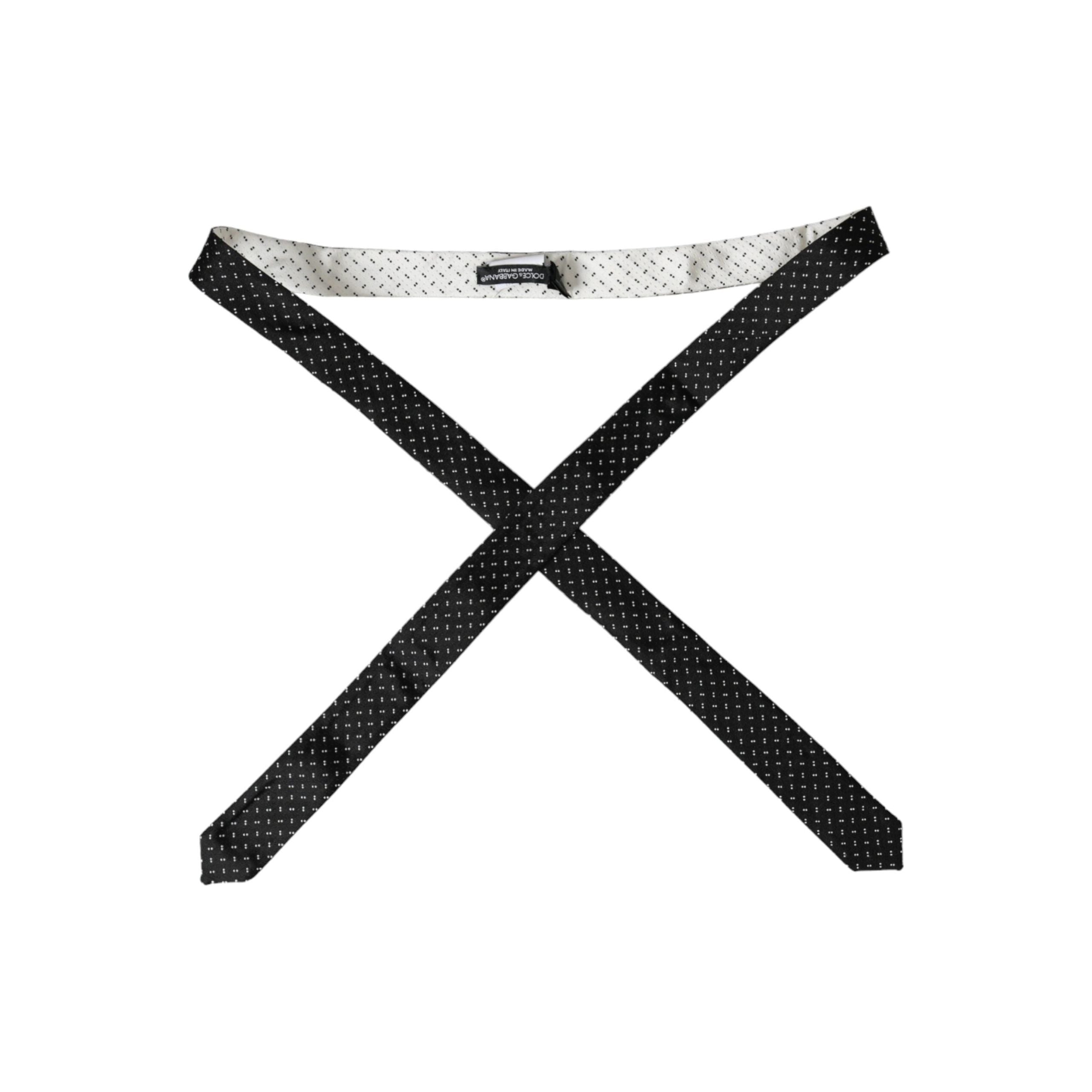 Dolce & Gabbana Black White Silk Adjustable Tie Elegance