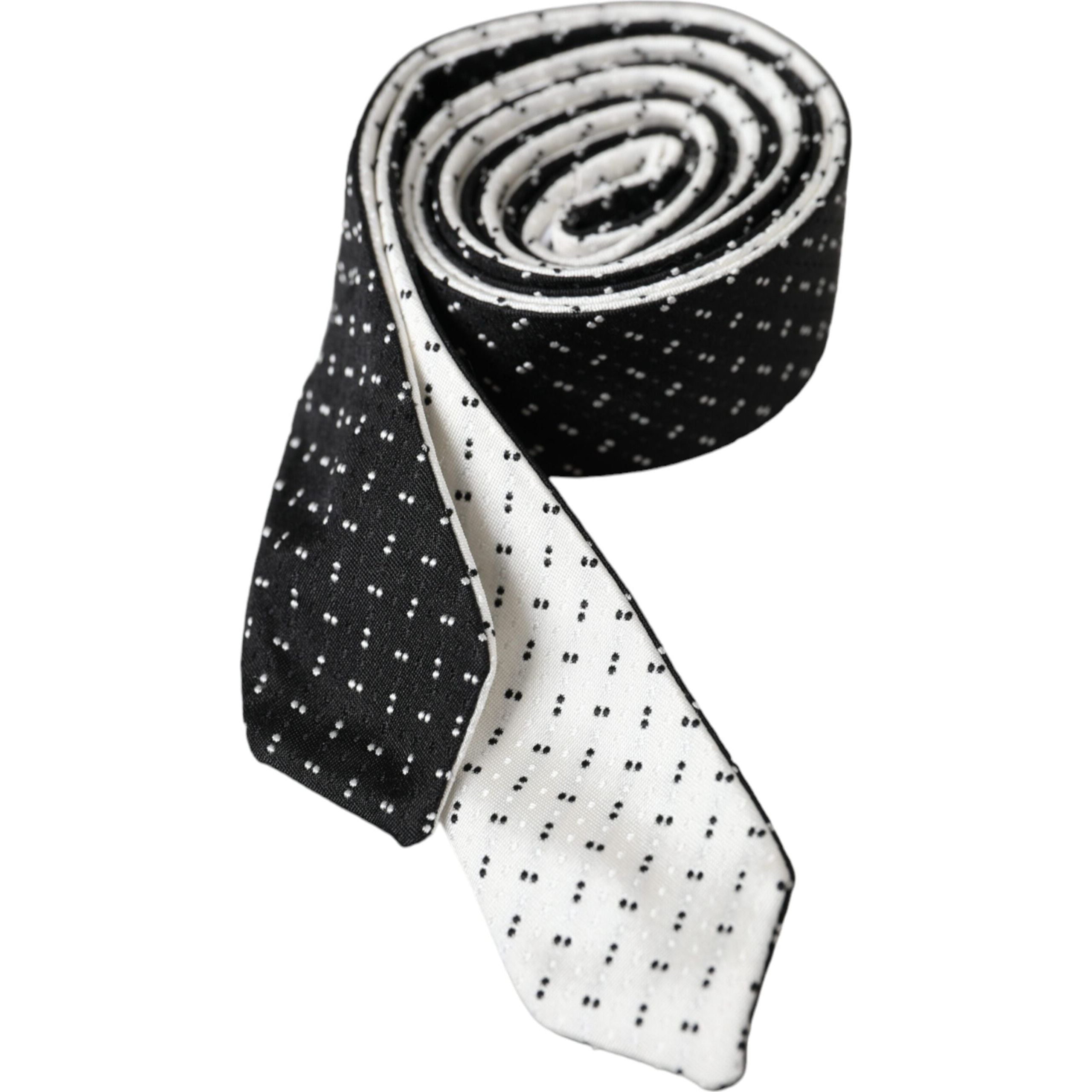 Dolce & Gabbana Black White Silk Adjustable Tie Elegance
