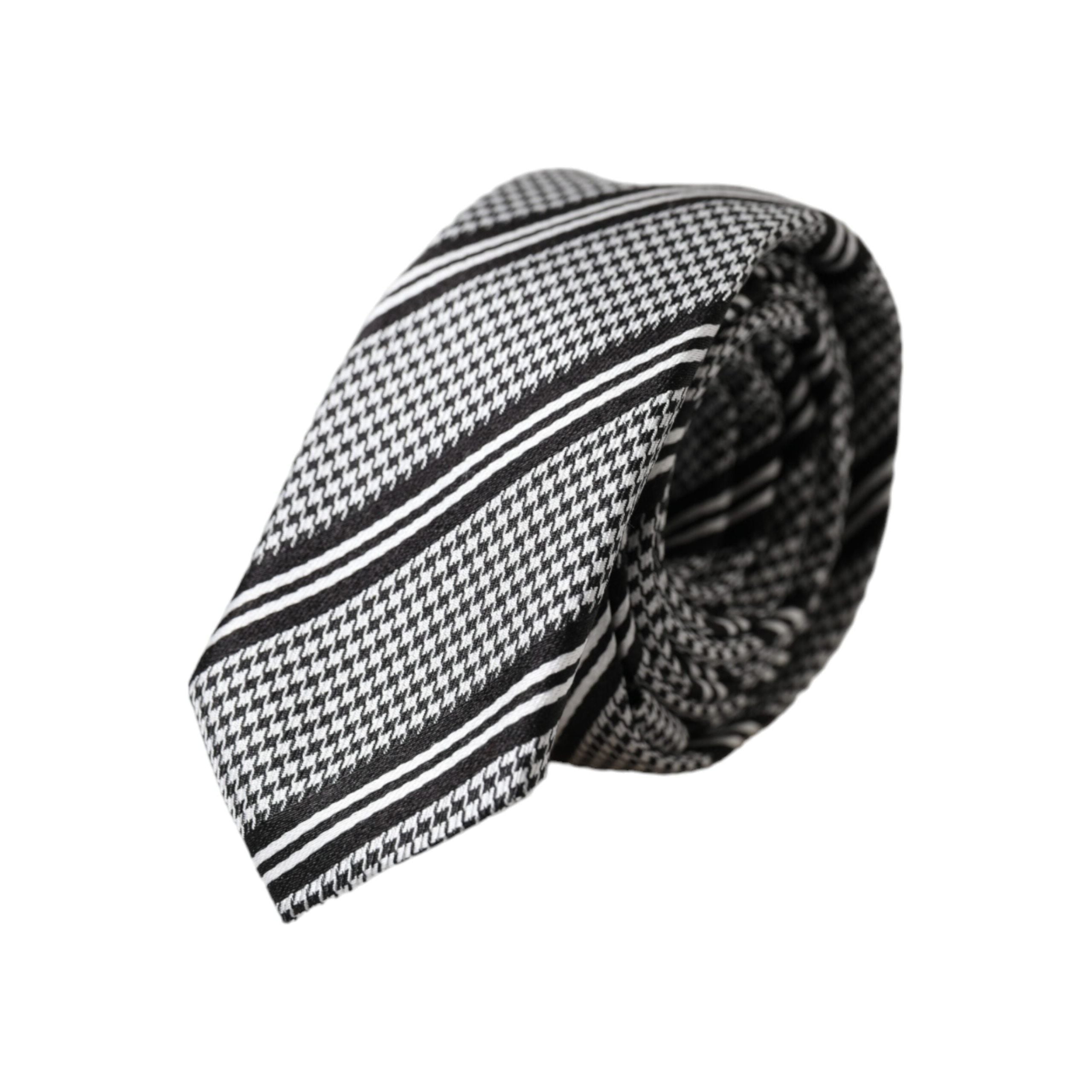 Dolce & Gabbana Black White Stripes Silk Adjustable Tie