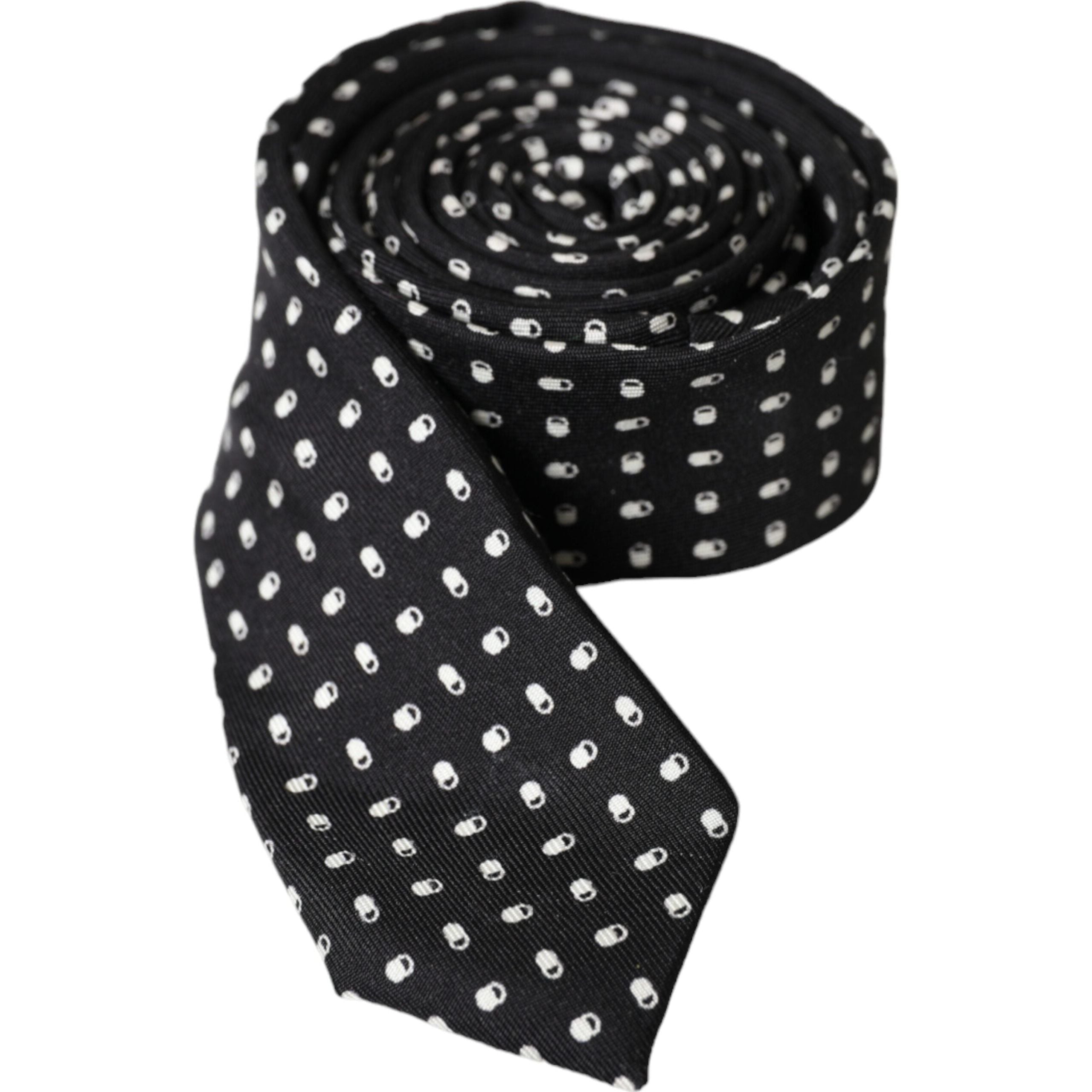 Dolce & Gabbana Black Patterned 100% Silk Adjustable Tie