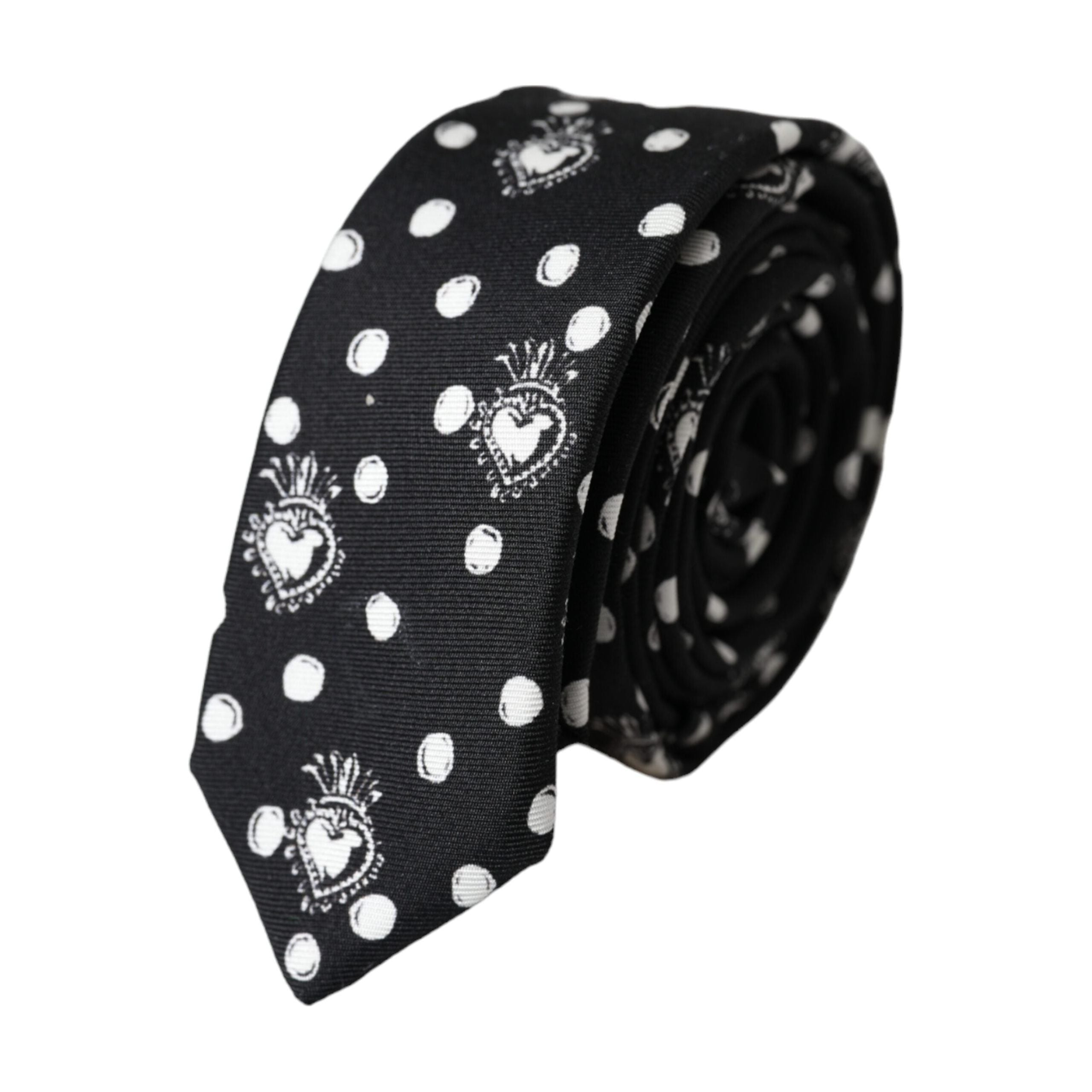 Dolce & Gabbana Black Silk Heart Polka Dot Adjustable Tie
