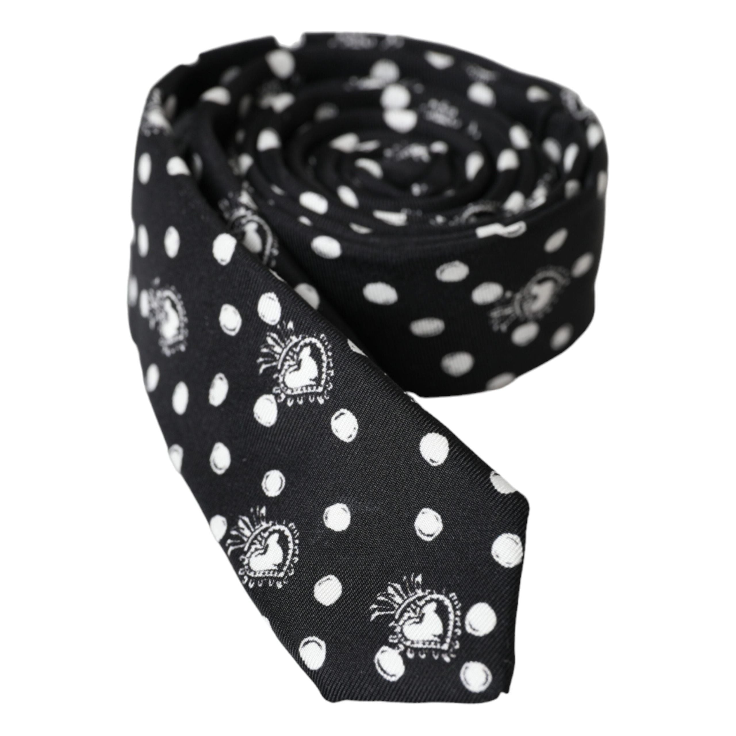 Dolce & Gabbana Black Silk Heart Polka Dot Adjustable Tie