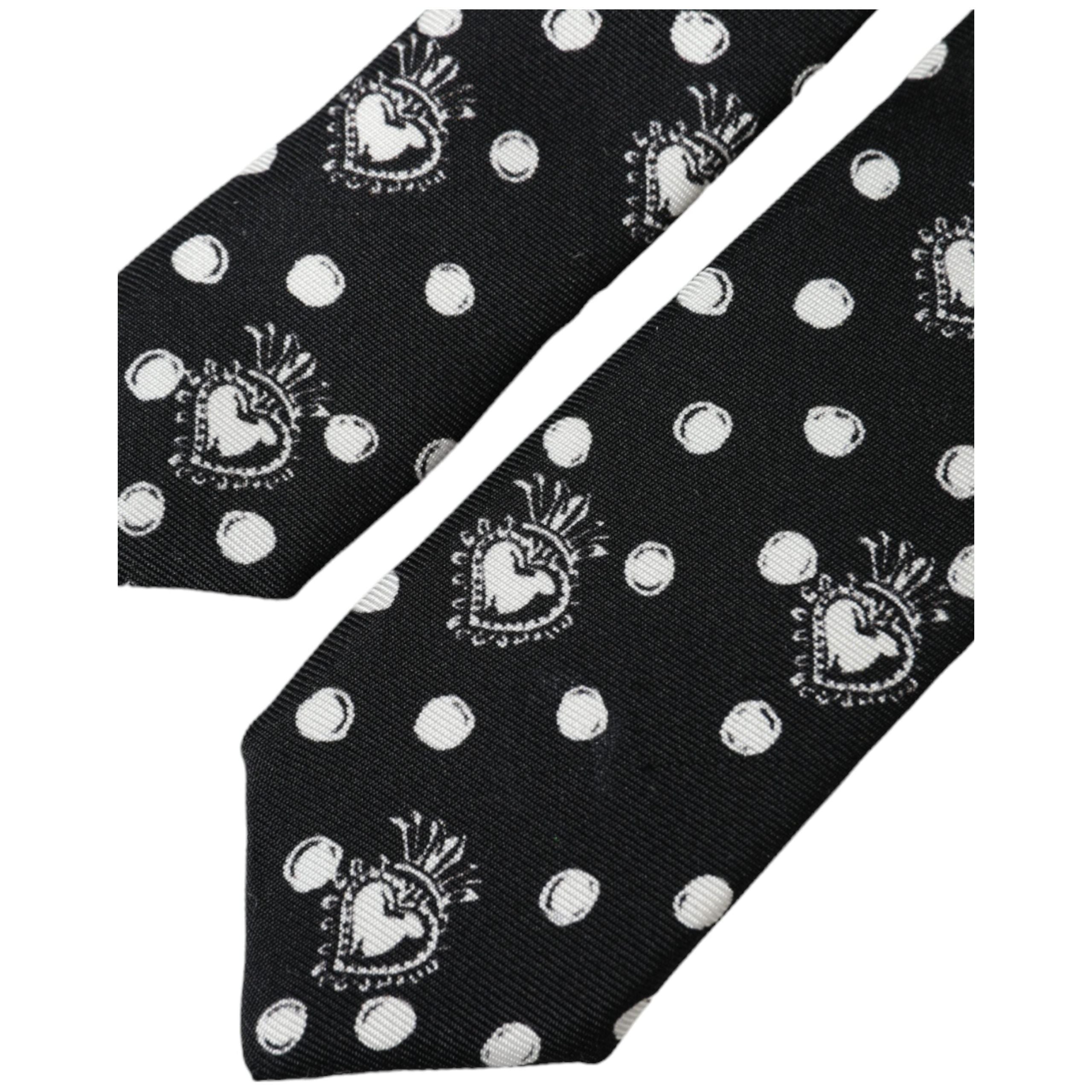 Dolce & Gabbana Black Silk Heart Polka Dot Adjustable Tie