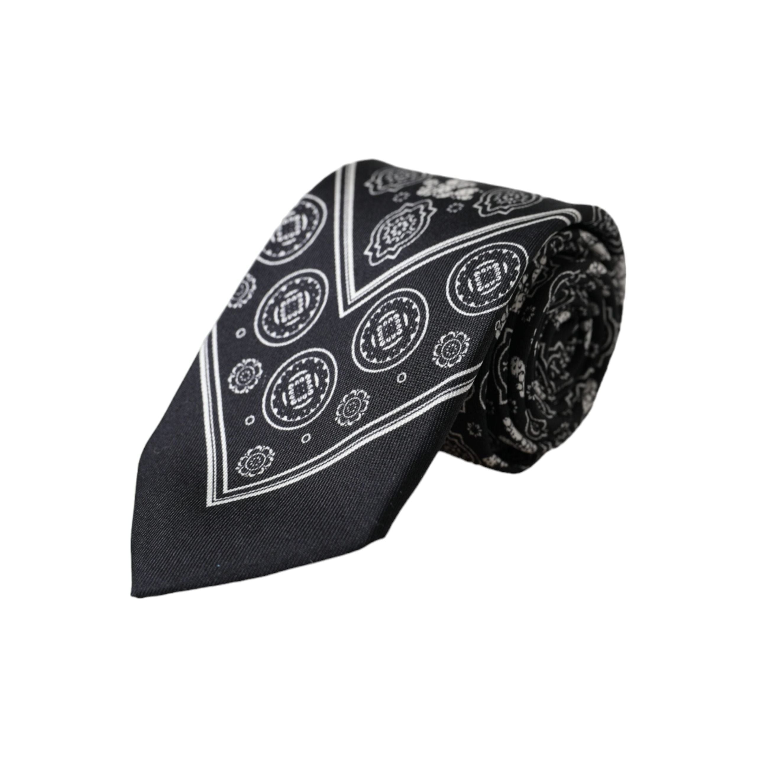 Dolce & Gabbana Black Patterned 100% Silk Adjustable Tie