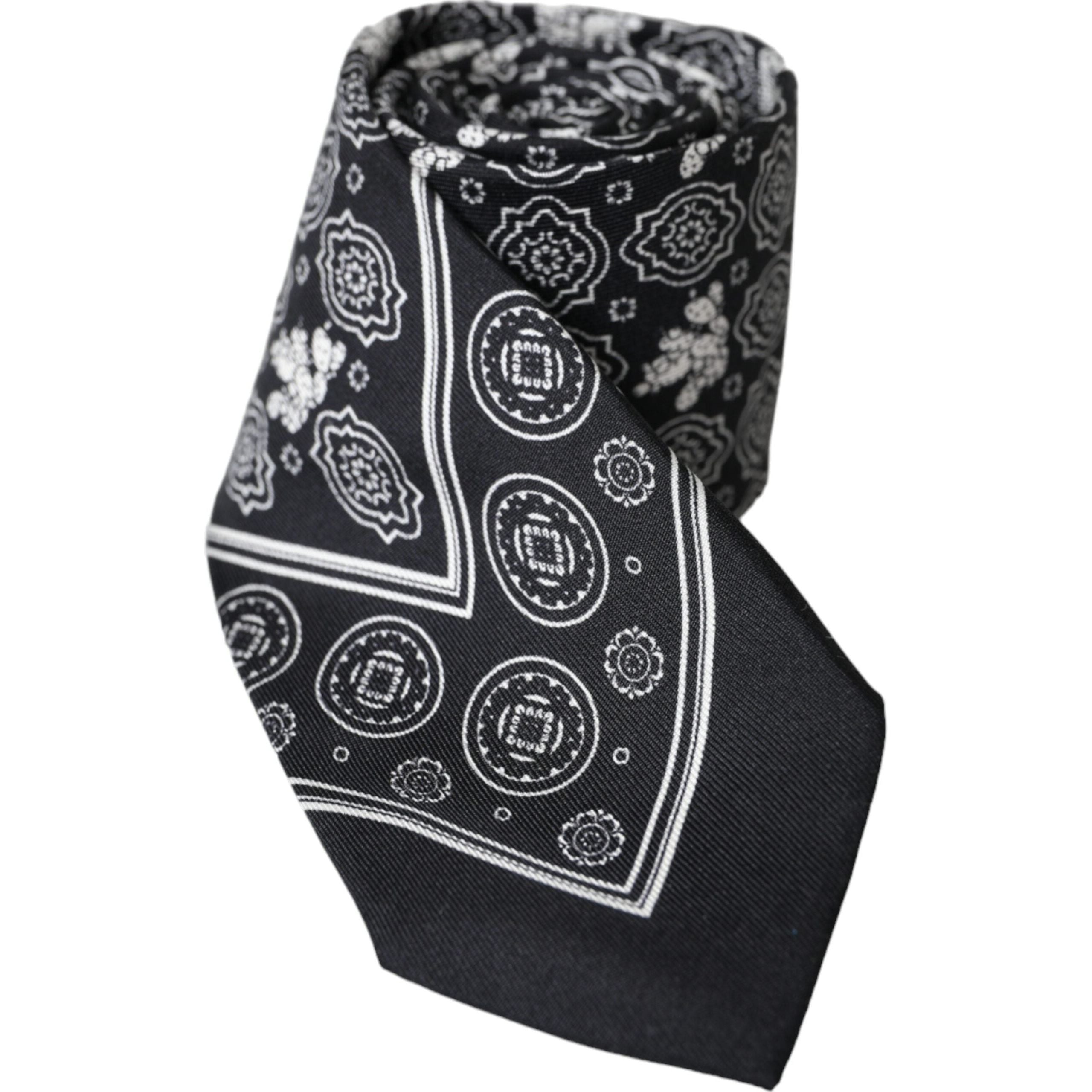 Dolce & Gabbana Black Patterned 100% Silk Adjustable Tie