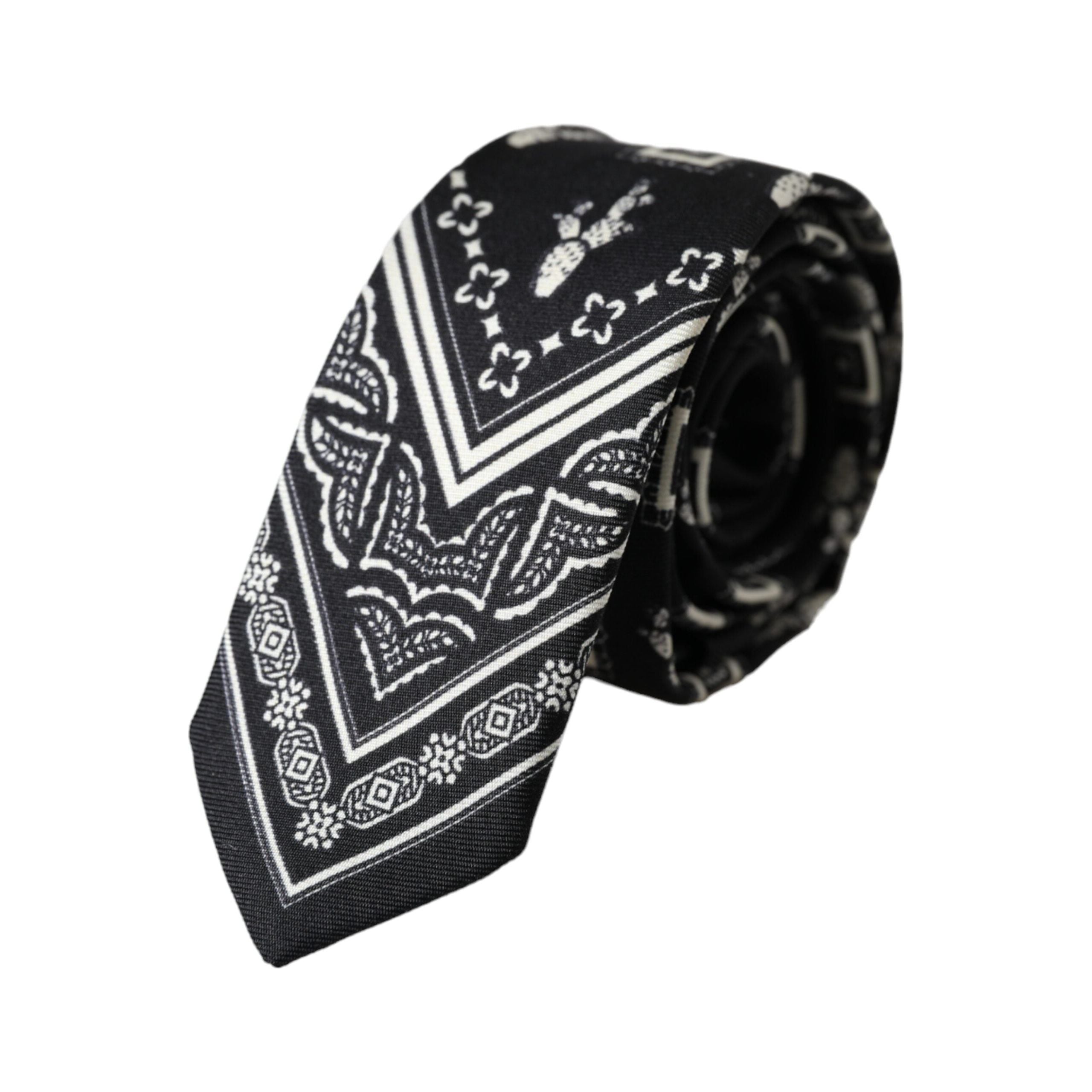 Dolce & Gabbana Black Patterned 100% Silk Adjustable Tie