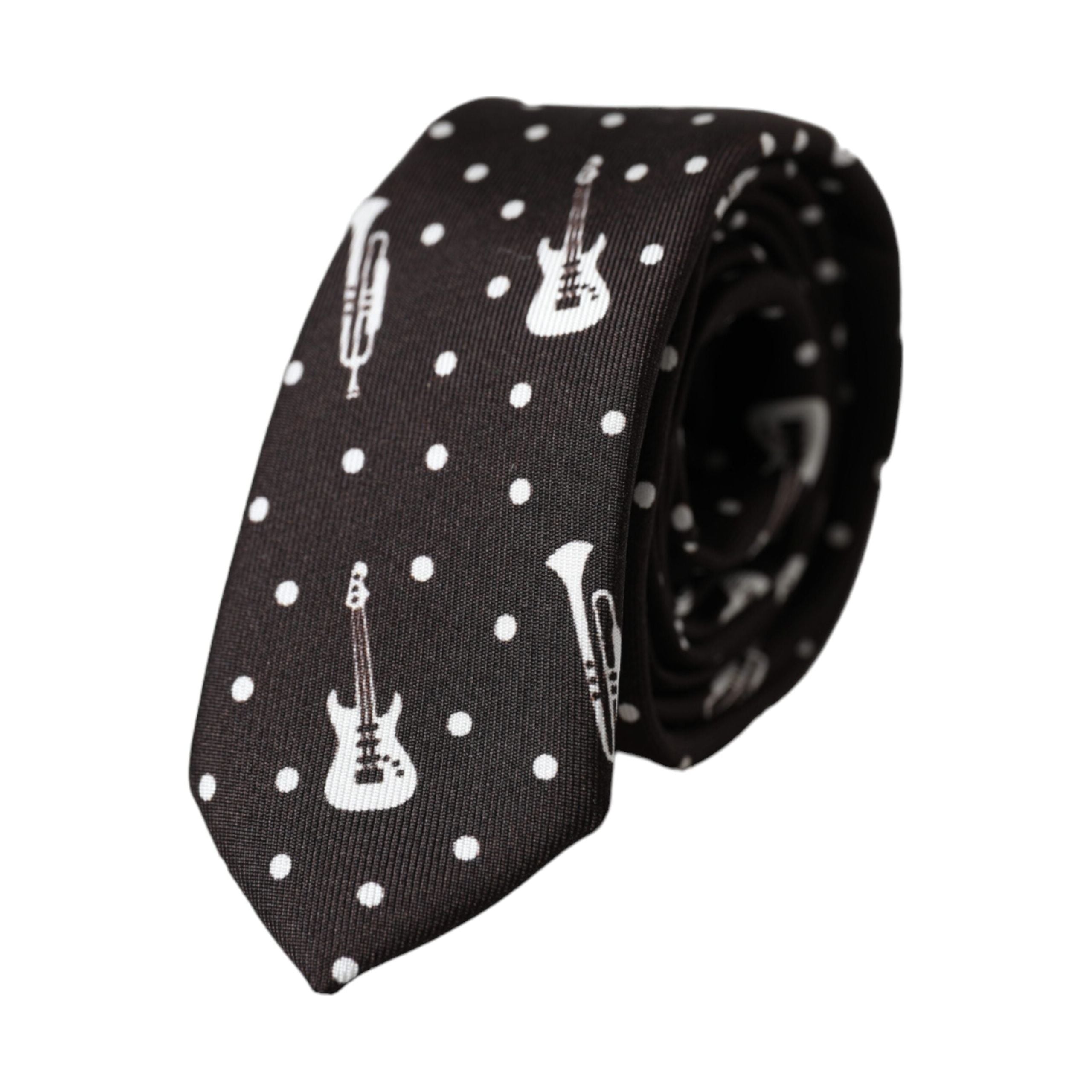 Dolce & Gabbana Black Silk Guitar Print Adjustable Tie