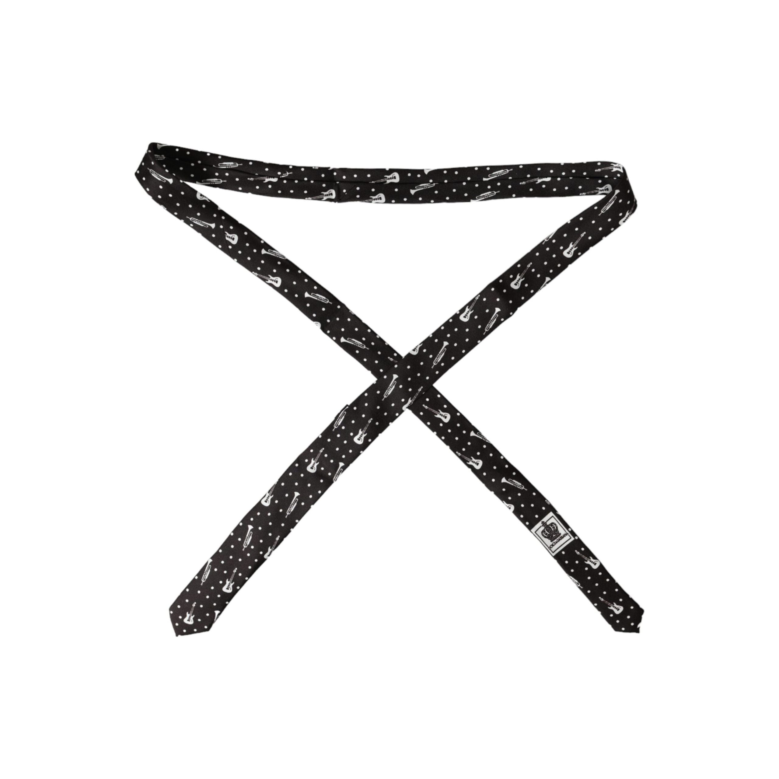 Dolce & Gabbana Black Silk Guitar Print Adjustable Tie