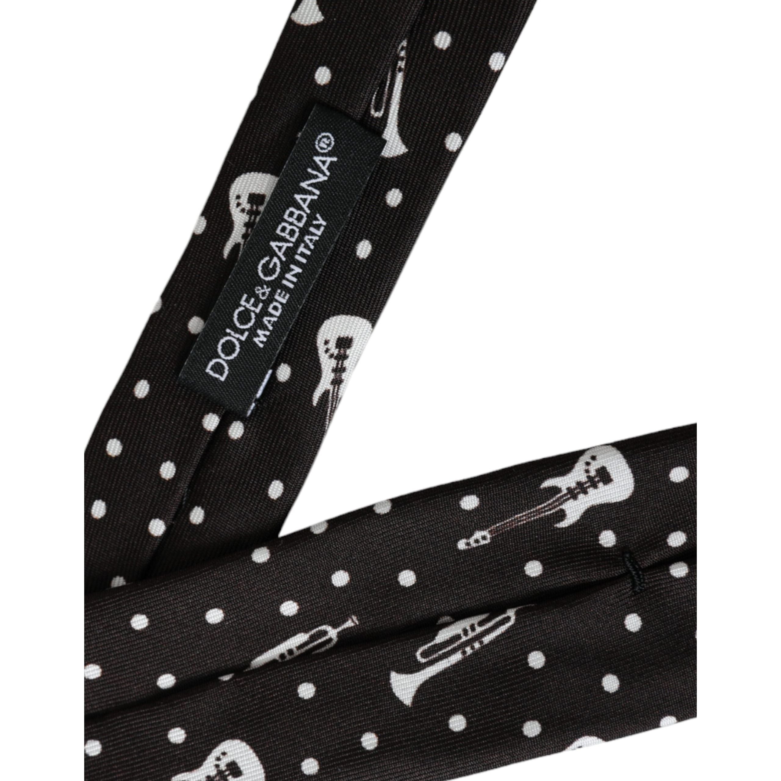 Dolce & Gabbana Black Silk Guitar Print Adjustable Tie