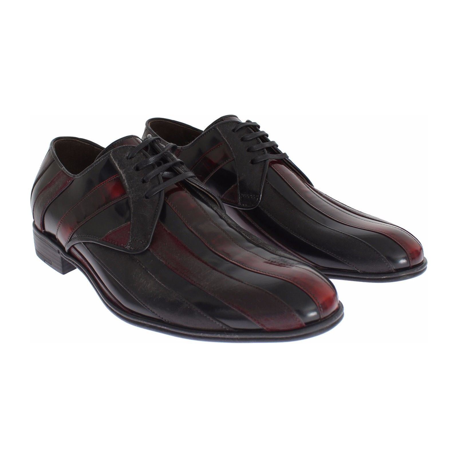 Dolce & Gabbana Black Striped Leather Dress Shoes
