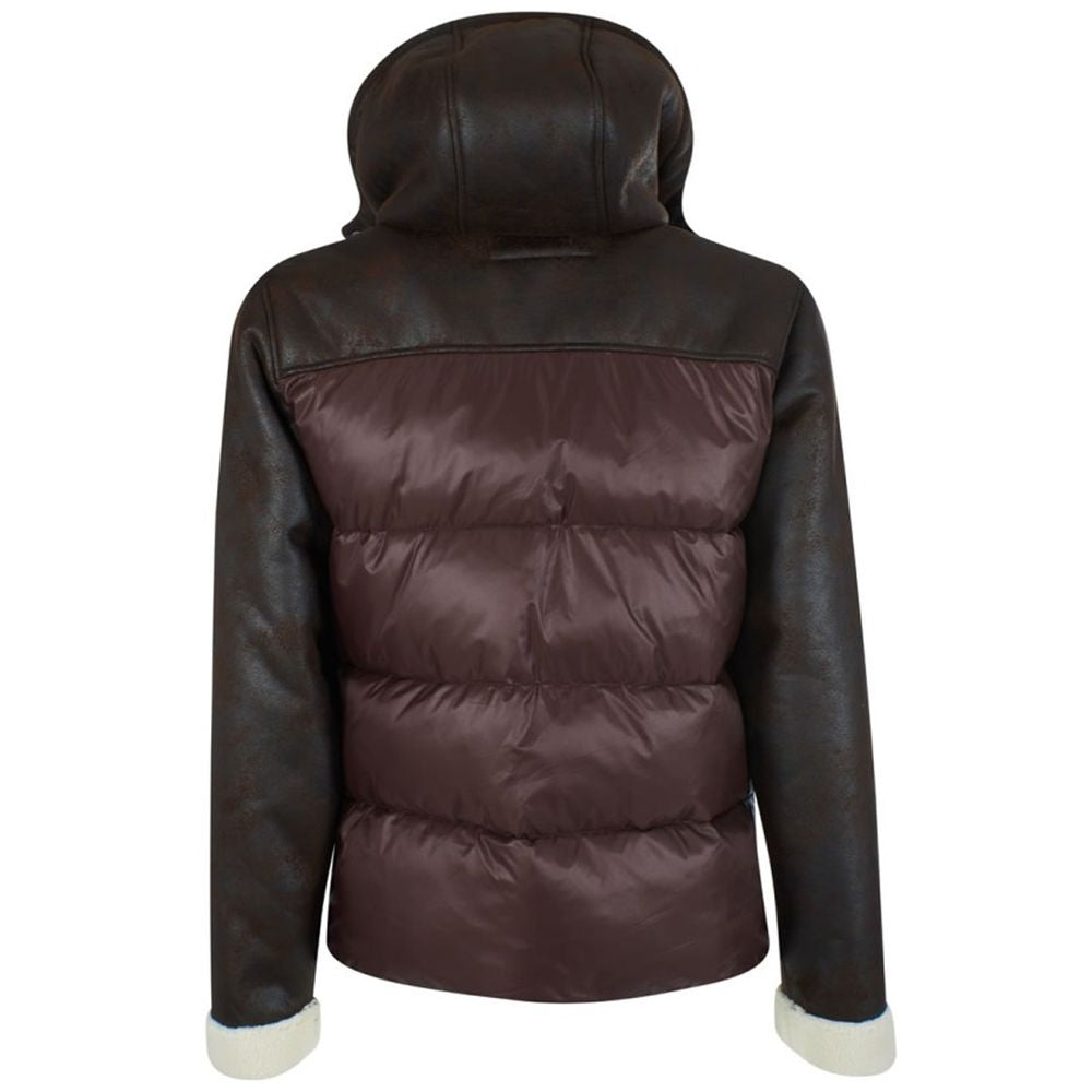 Yes Zee Brown Nylon Quilted Jacket for Elevated Style