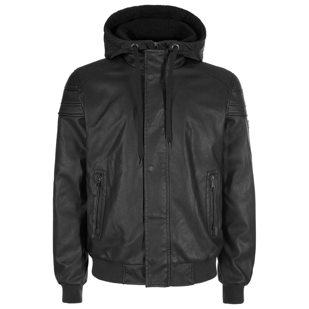 Yes Zee Black Eco-Leather Jacket for Urban Elegance