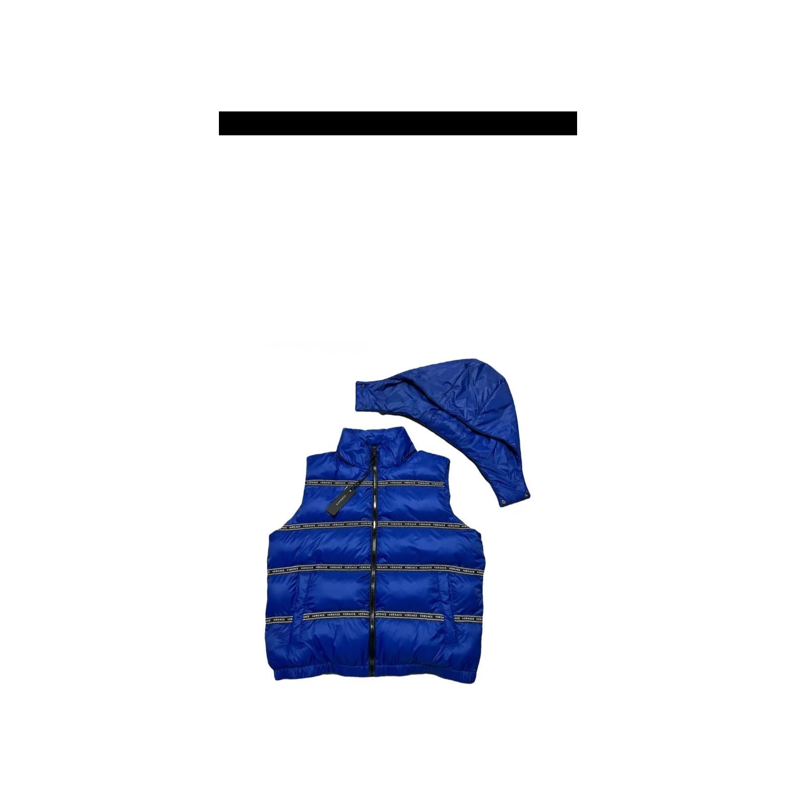 Versace Black Cotton Blend Logo Band Vest with Hood