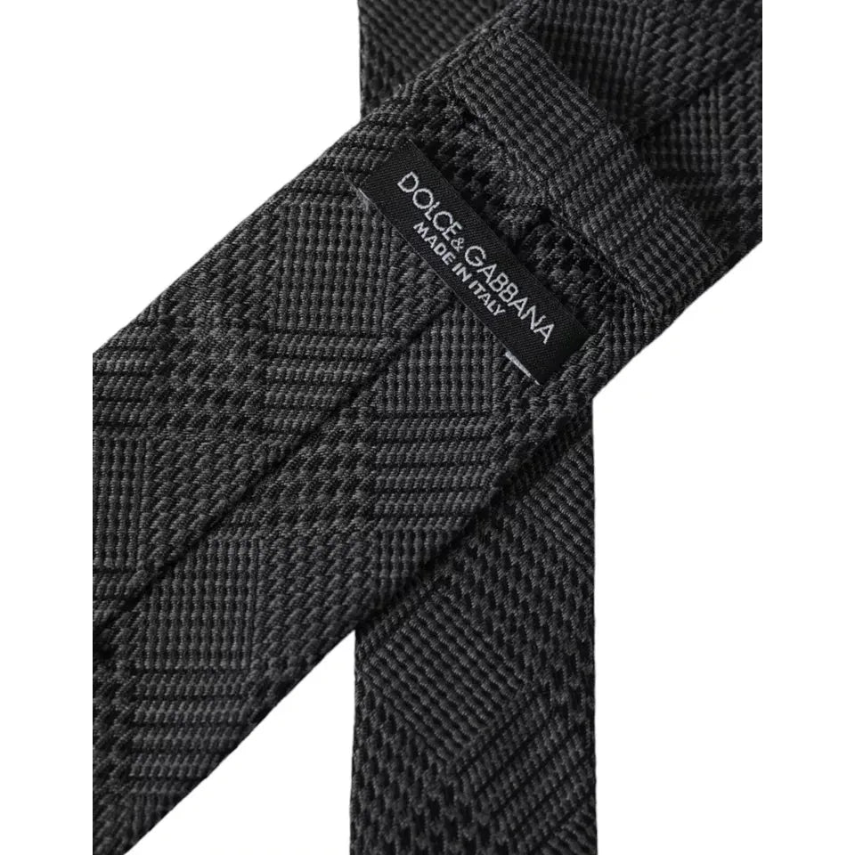 Dolce & Gabbana Dark Gray Plaid Silk Adjustable Tie