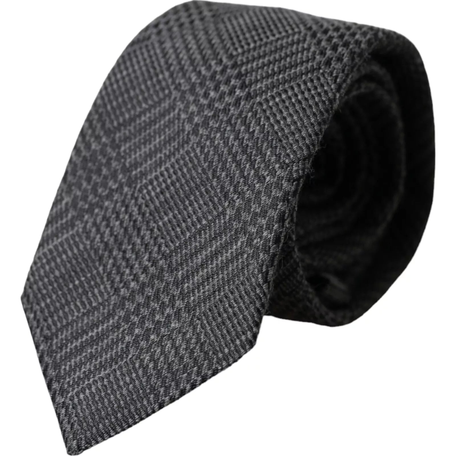 Dolce & Gabbana Dark Gray Plaid Silk Adjustable Tie