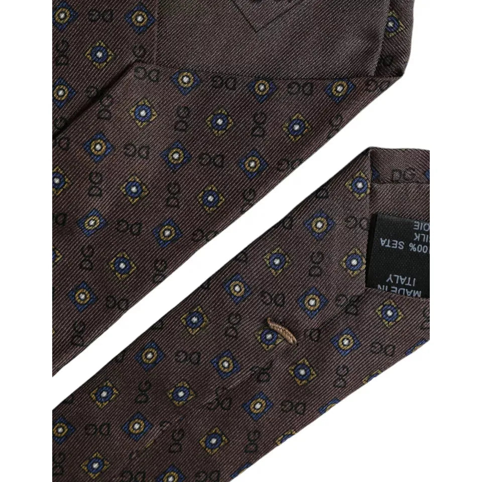 Dolce & Gabbana Brown Silk Branded Logo Adjustable Tie