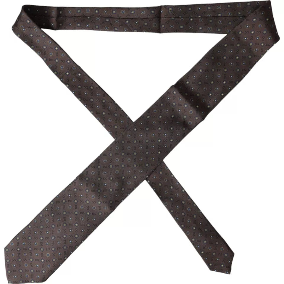 Dolce & Gabbana Brown Silk Branded Logo Adjustable Tie