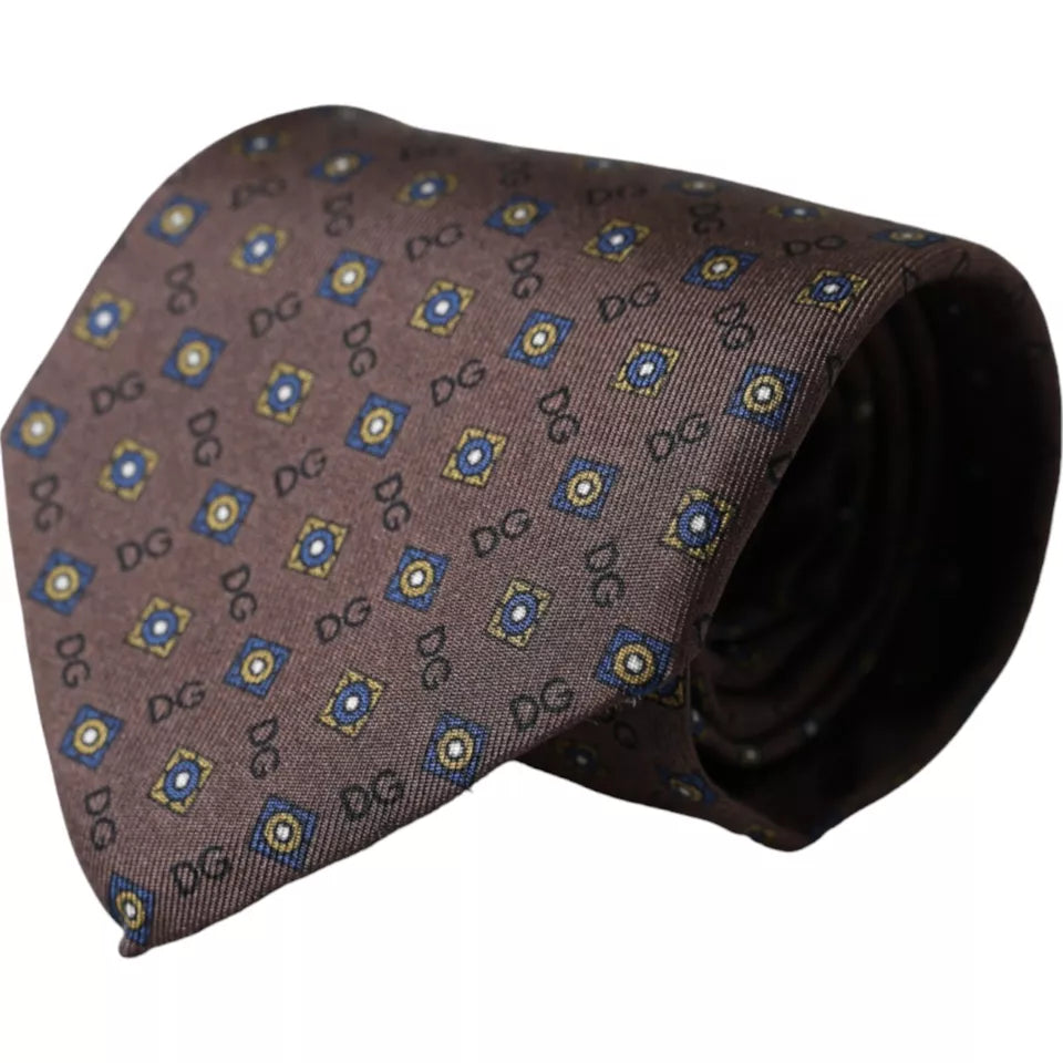 Dolce & Gabbana Brown Silk Branded Logo Adjustable Tie