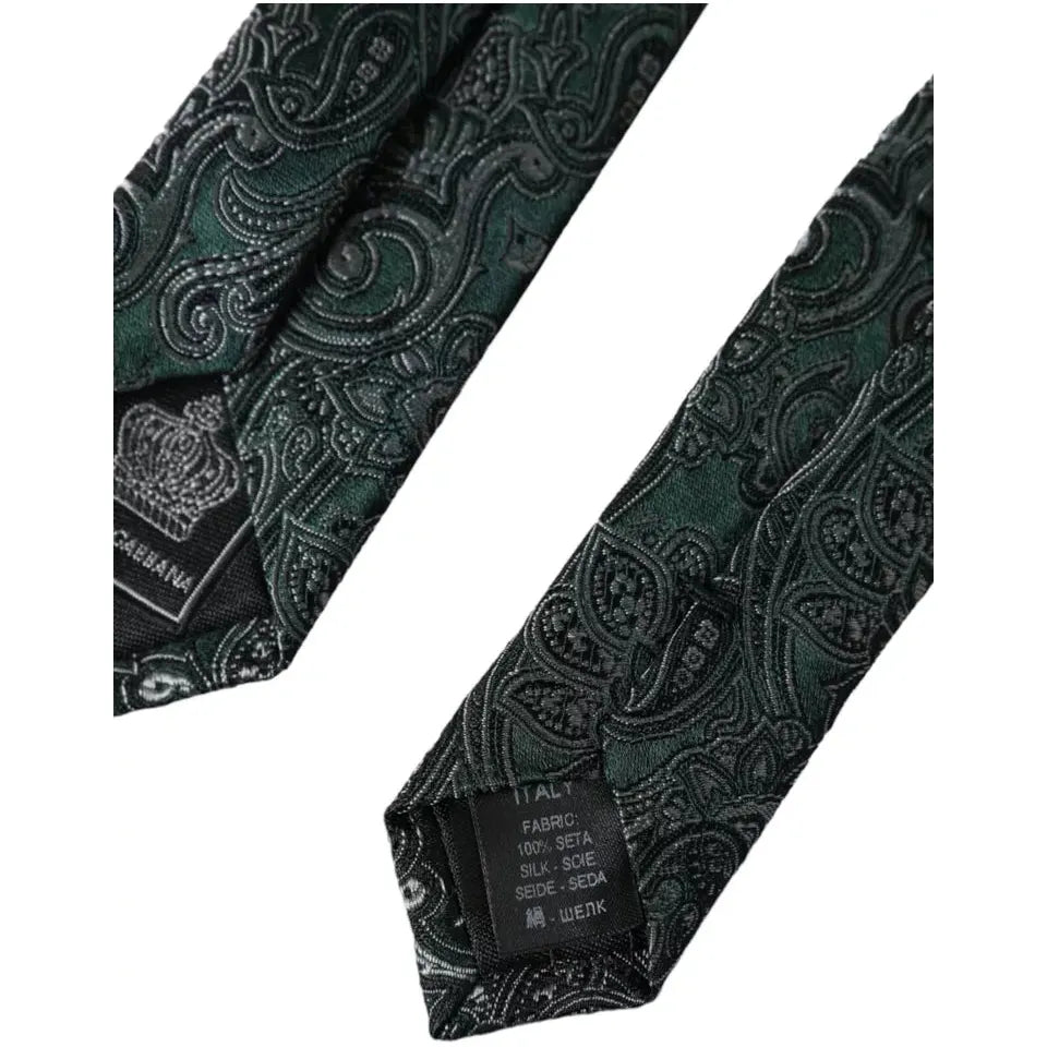 Dolce & Gabbana Green Floral Pattern 100% Silk Tie