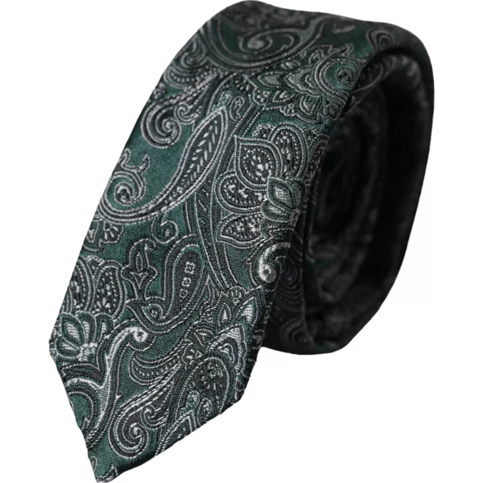 Dolce & Gabbana Green Floral Pattern 100% Silk Tie