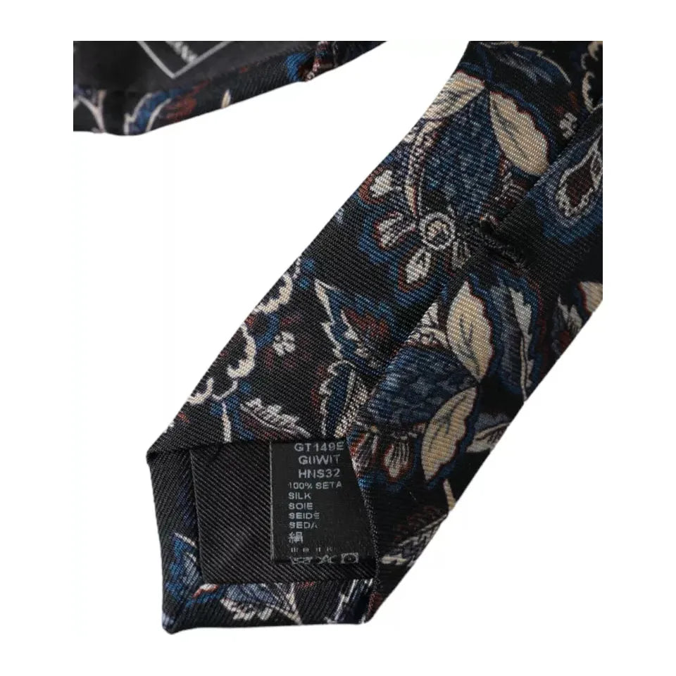 Dolce & Gabbana Black Floral Pattern Silk Adjustable Tie