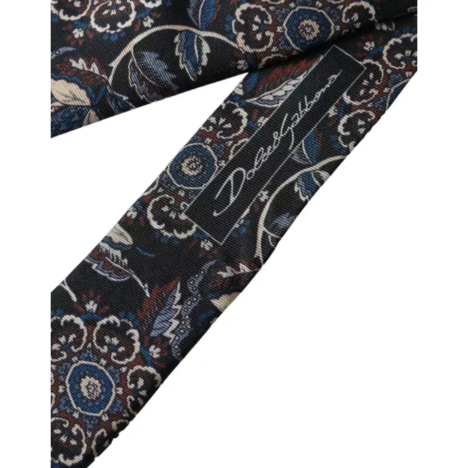 Dolce & Gabbana Black Floral Pattern Silk Adjustable Tie