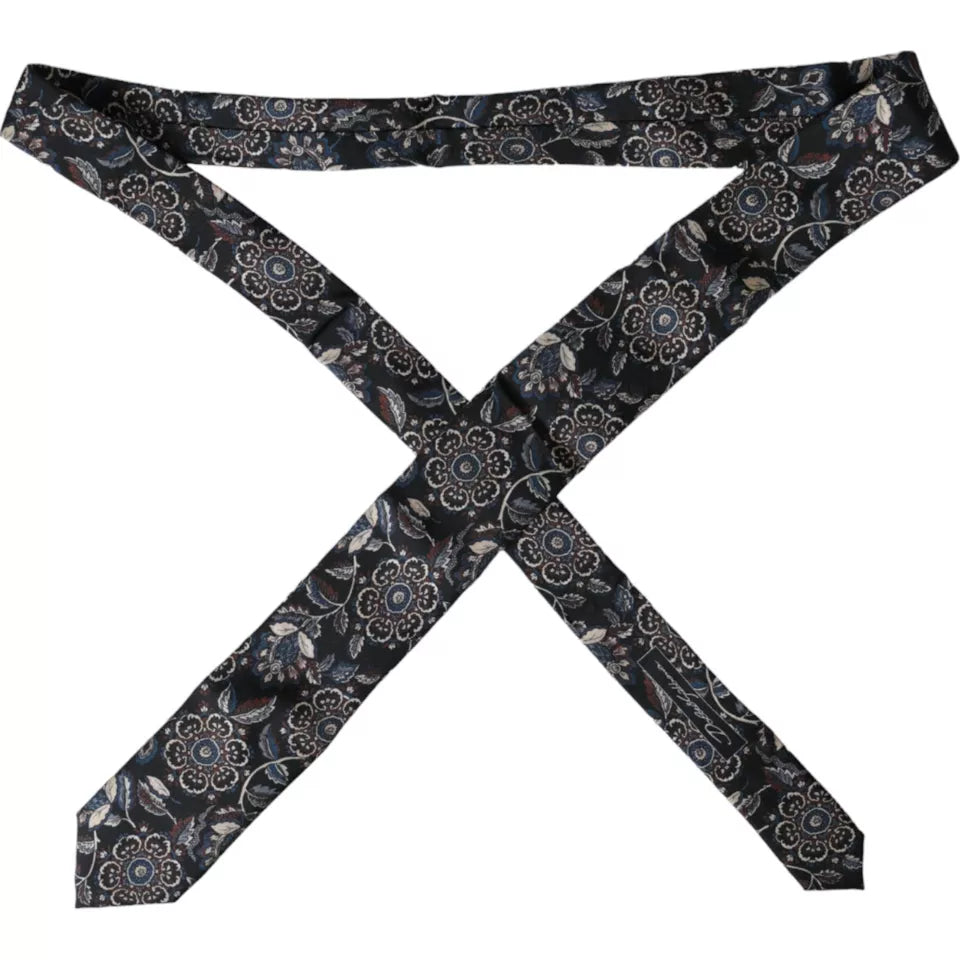 Dolce & Gabbana Black Floral Pattern Silk Adjustable Tie