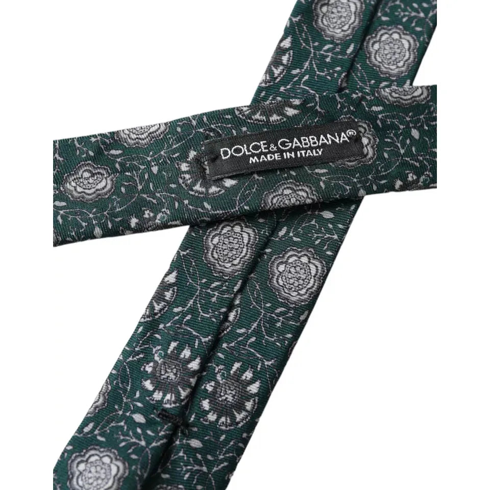 Dolce & Gabbana Green Floral Print Silk Adjustable Tie