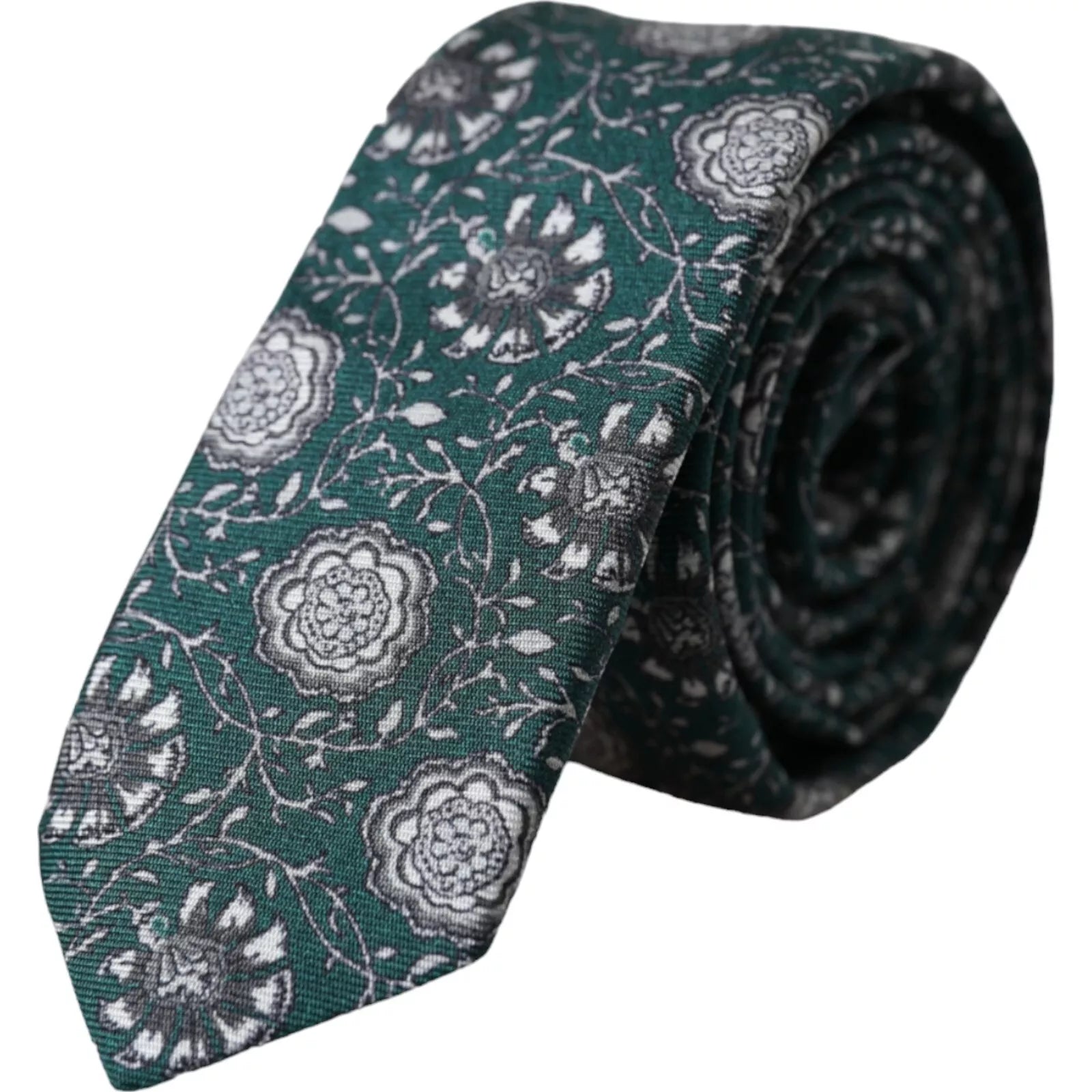 Dolce & Gabbana Green Floral Print Silk Adjustable Tie