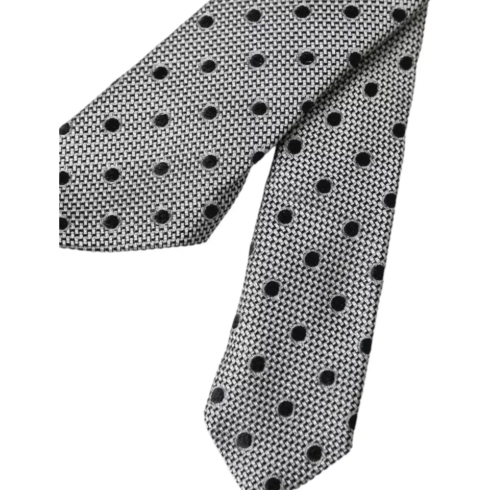 Dolce & Gabbana Black White Dot Fantasy Silk Adjustable Tie