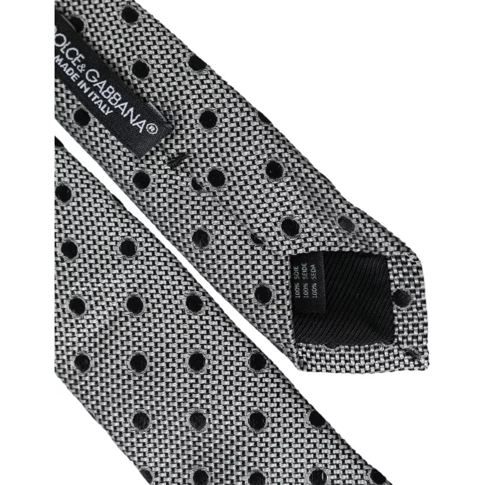 Dolce & Gabbana Black White Dot Fantasy Silk Adjustable Tie