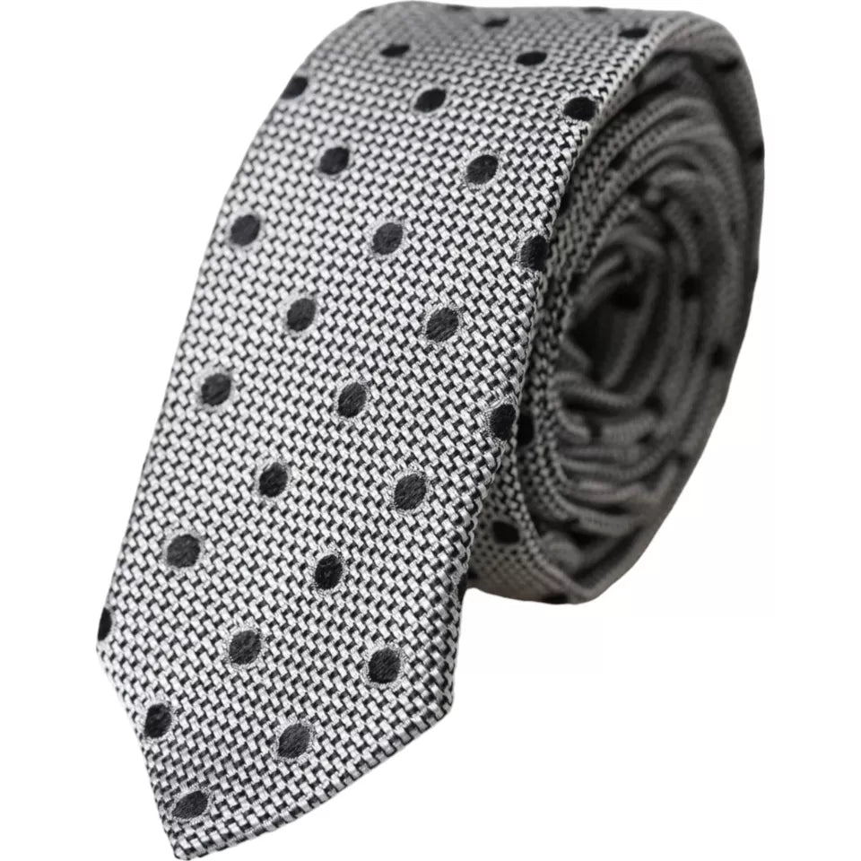 Dolce & Gabbana Black White Dot Fantasy Silk Adjustable Tie