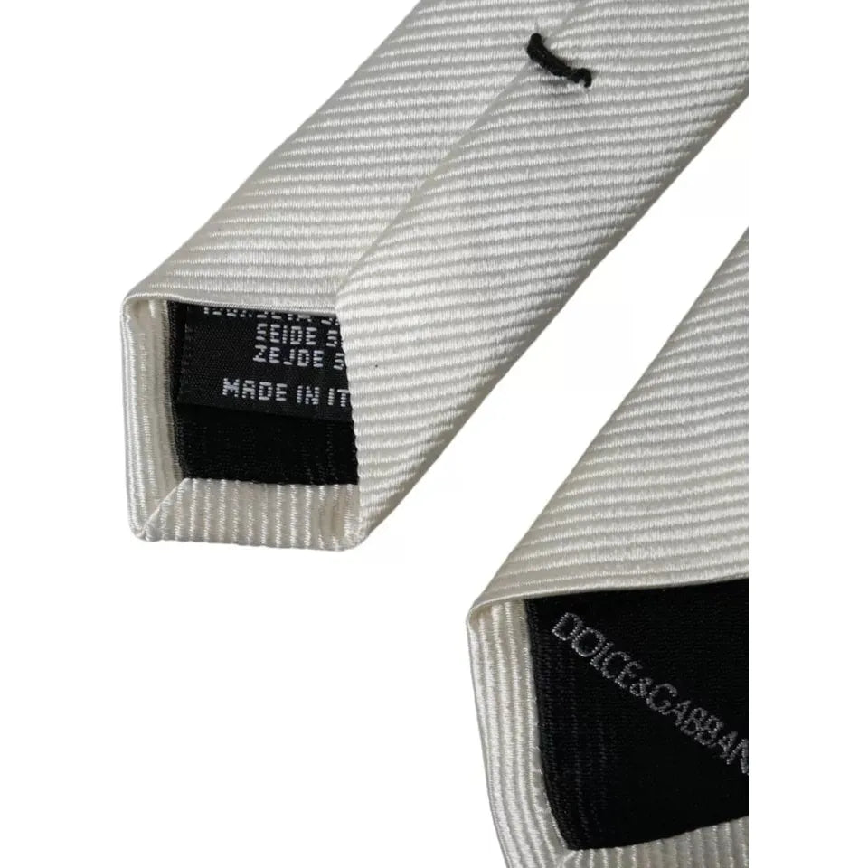 Dolce & Gabbana White Solid 100% Silk Adjustable Tie