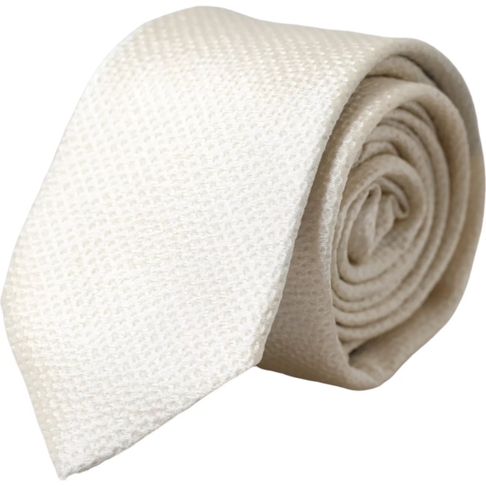 Dolce & Gabbana Off White 100% Silk Adjustable Necktie