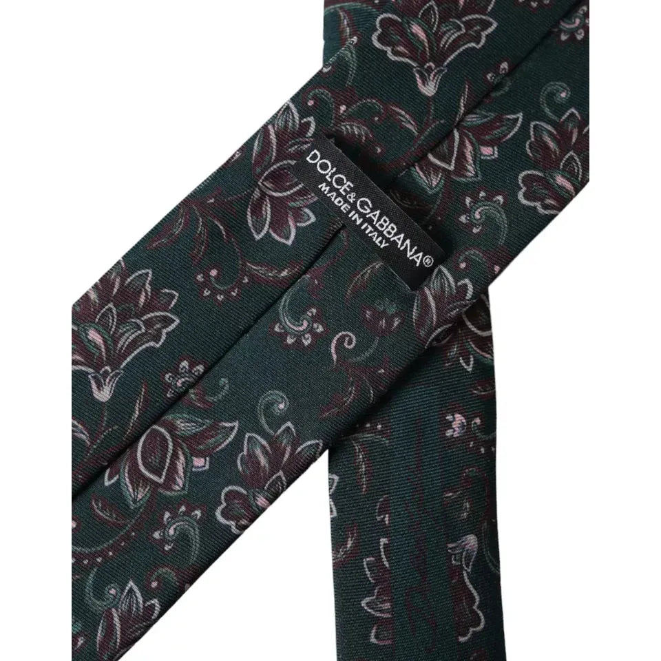 Dolce & Gabbana Green Floral Print Silk Adjustable Tie