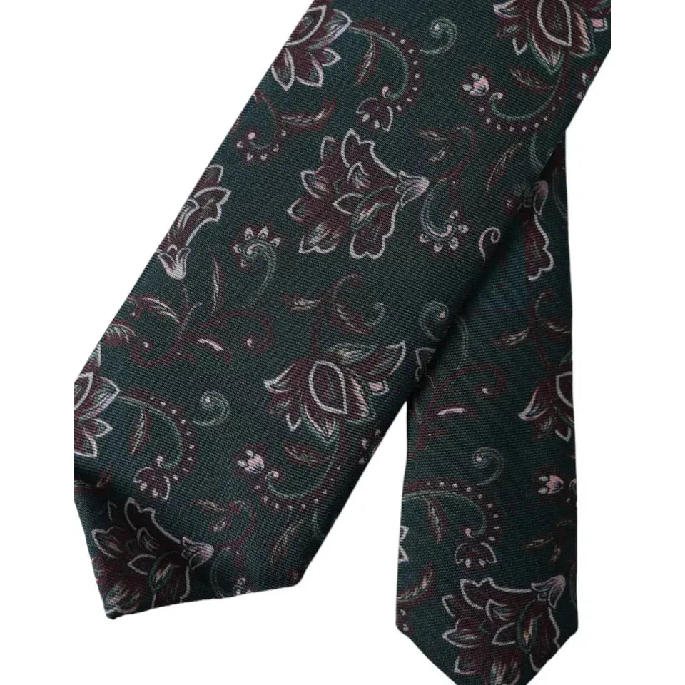 Dolce & Gabbana Green Floral Print Silk Adjustable Tie