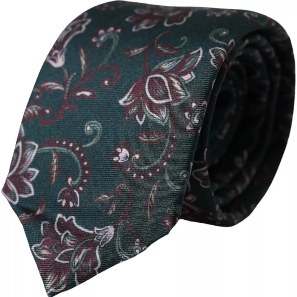 Dolce & Gabbana Green Floral Print Silk Adjustable Tie