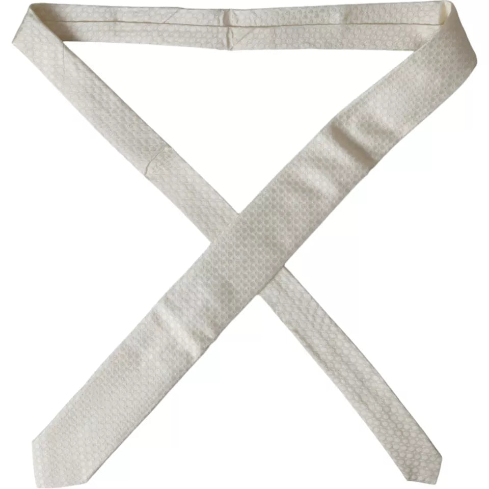 Dolce & Gabbana Off White Silk Adjustable Necktie Tie