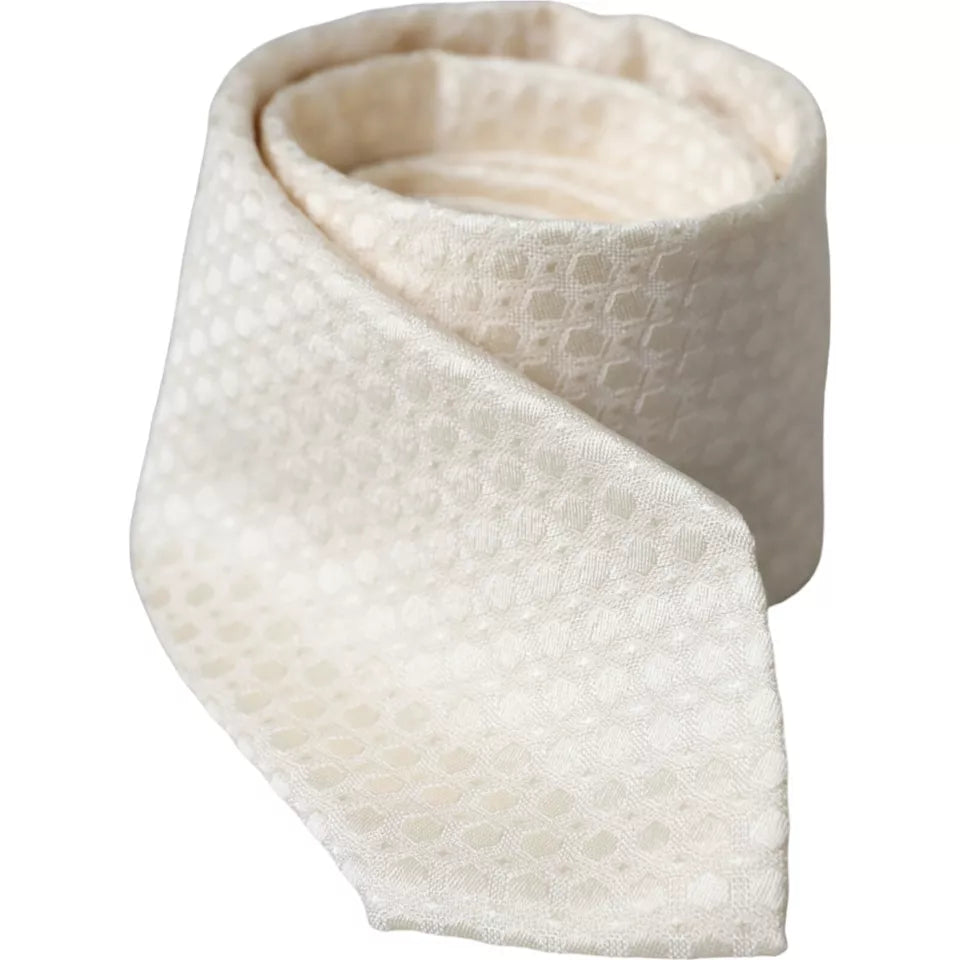 Dolce & Gabbana Off White Silk Adjustable Necktie Tie