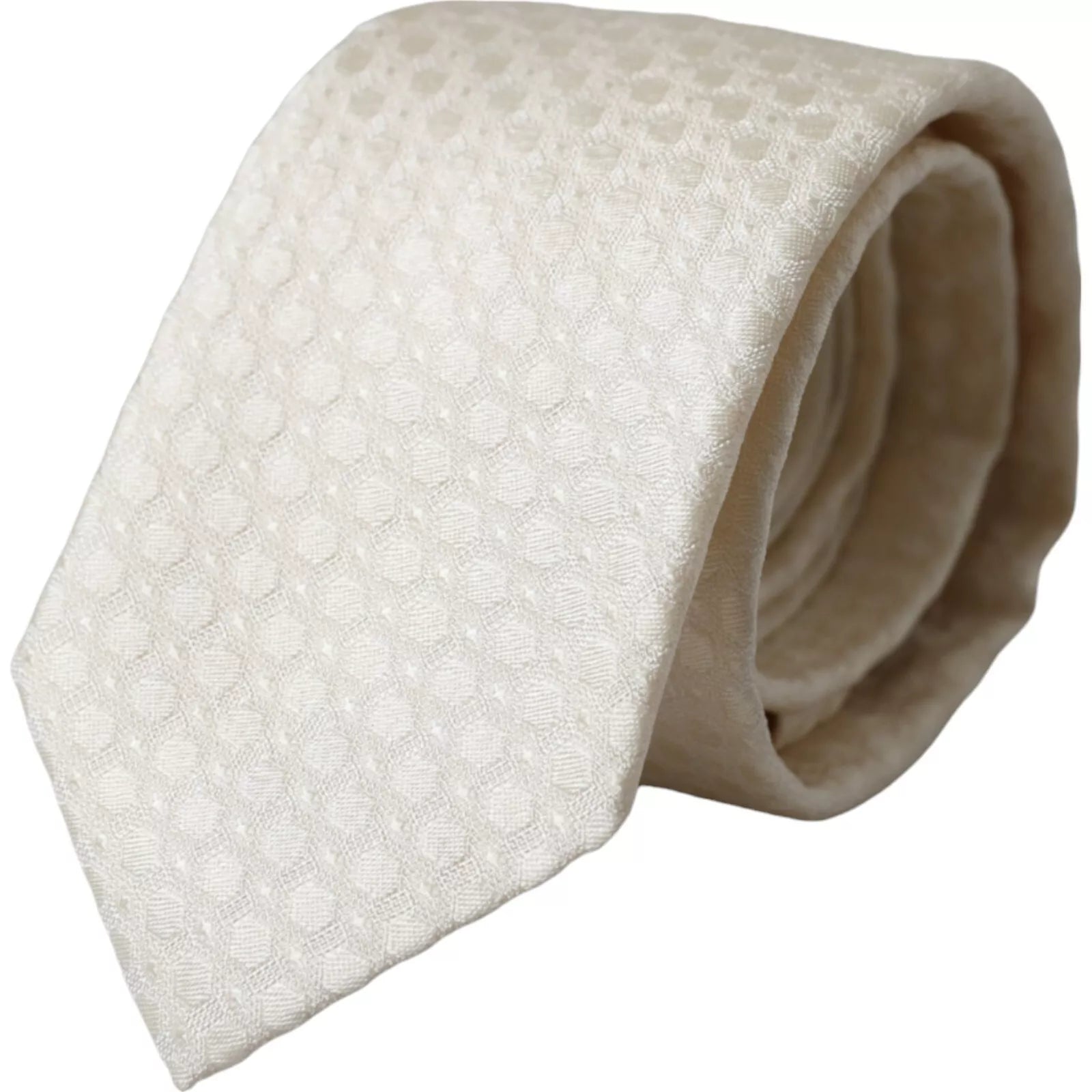 Dolce & Gabbana Off White Silk Adjustable Necktie Tie