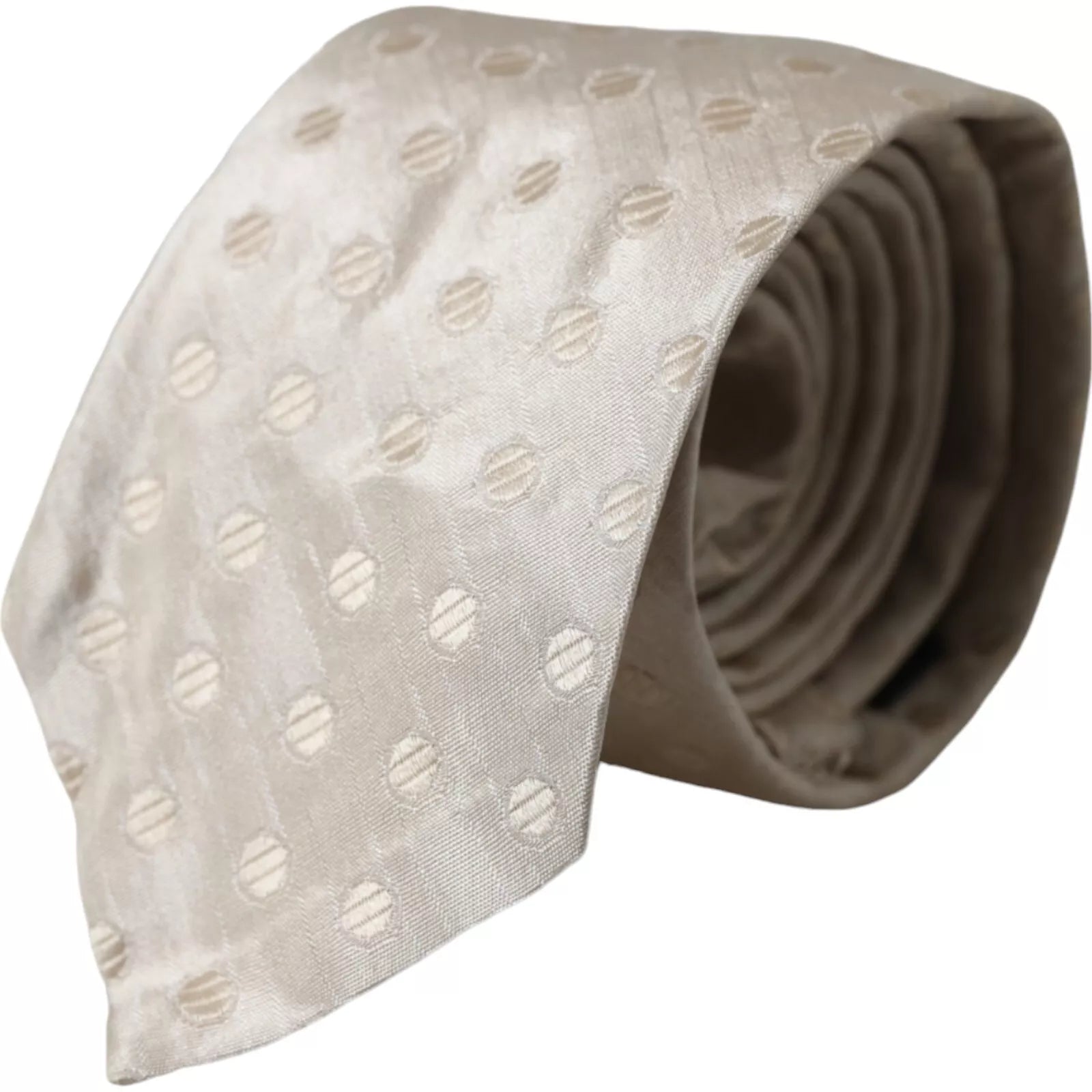 Dolce & Gabbana Beige Dotted Silk Classic Adjustable Tie