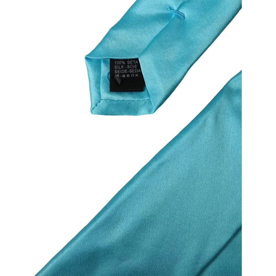 Dolce & Gabbana Light Blue Satin Silk Wide Adjustable Tie