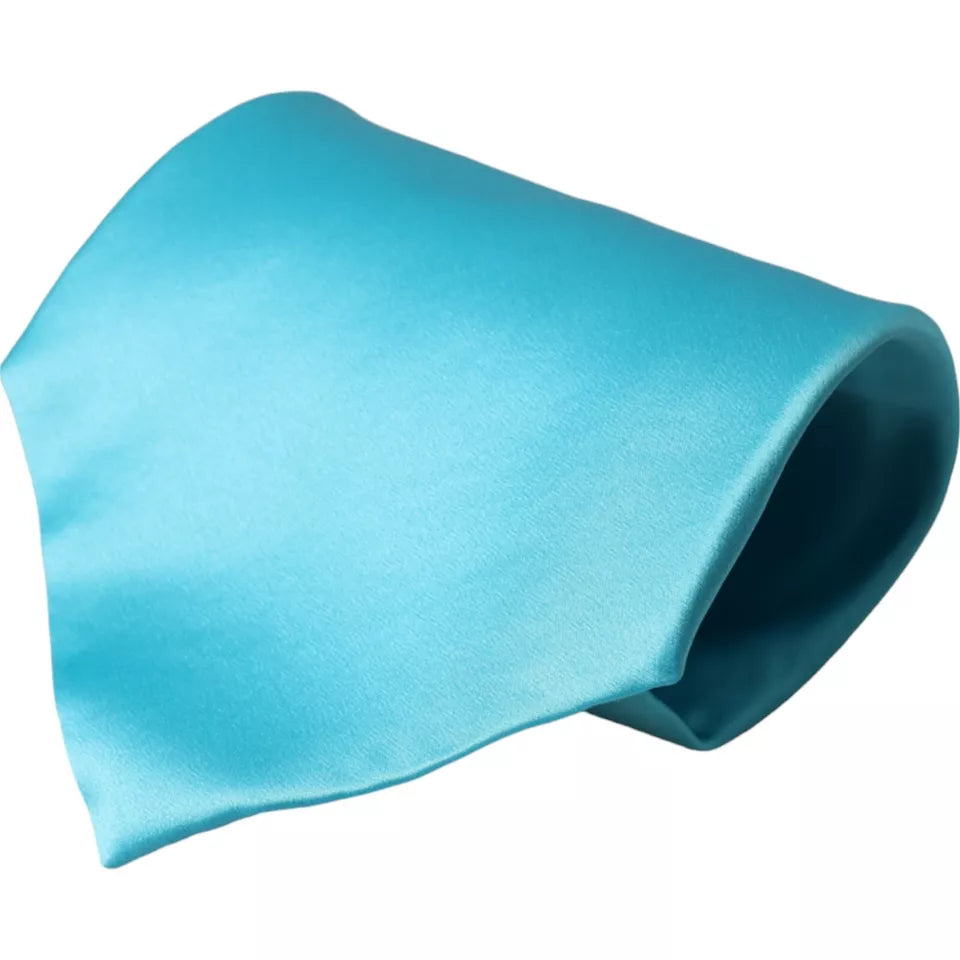 Dolce & Gabbana Light Blue Satin Silk Wide Adjustable Tie
